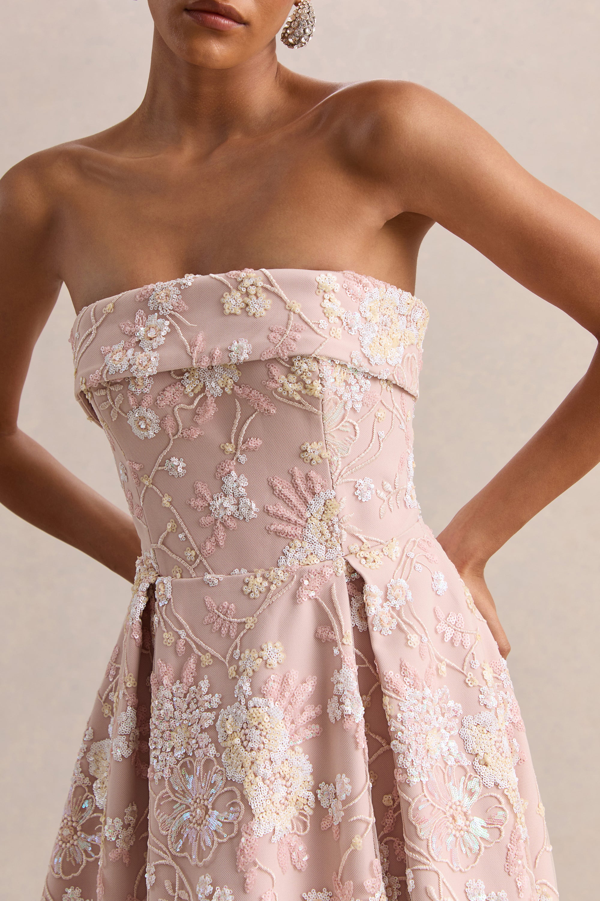 bandeau drop waist midi dress Bandeau Embroidered Drop Waist Ariella Midi Dress