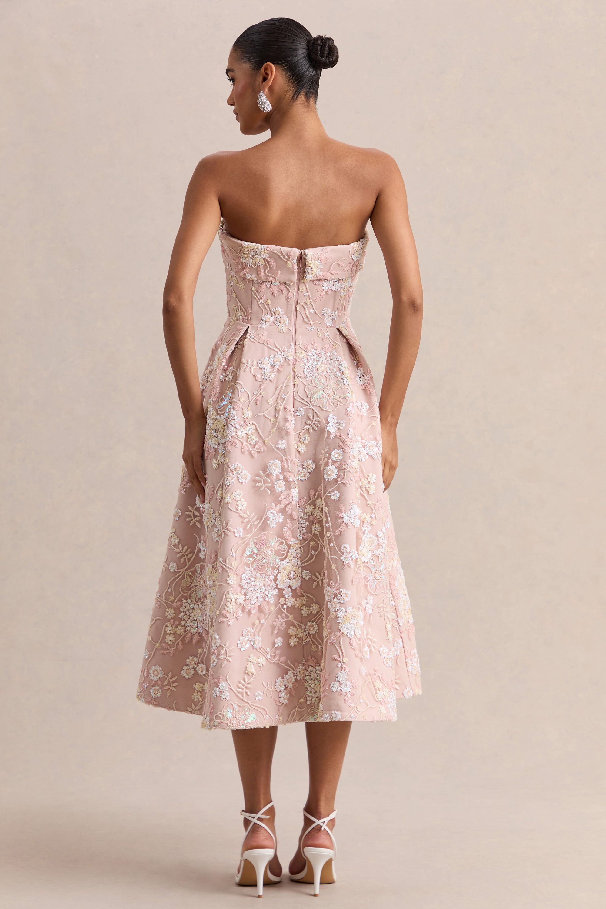 pink lace embellished midi dress Elisabetta pink embellished floral-embroidered lace midi dress
