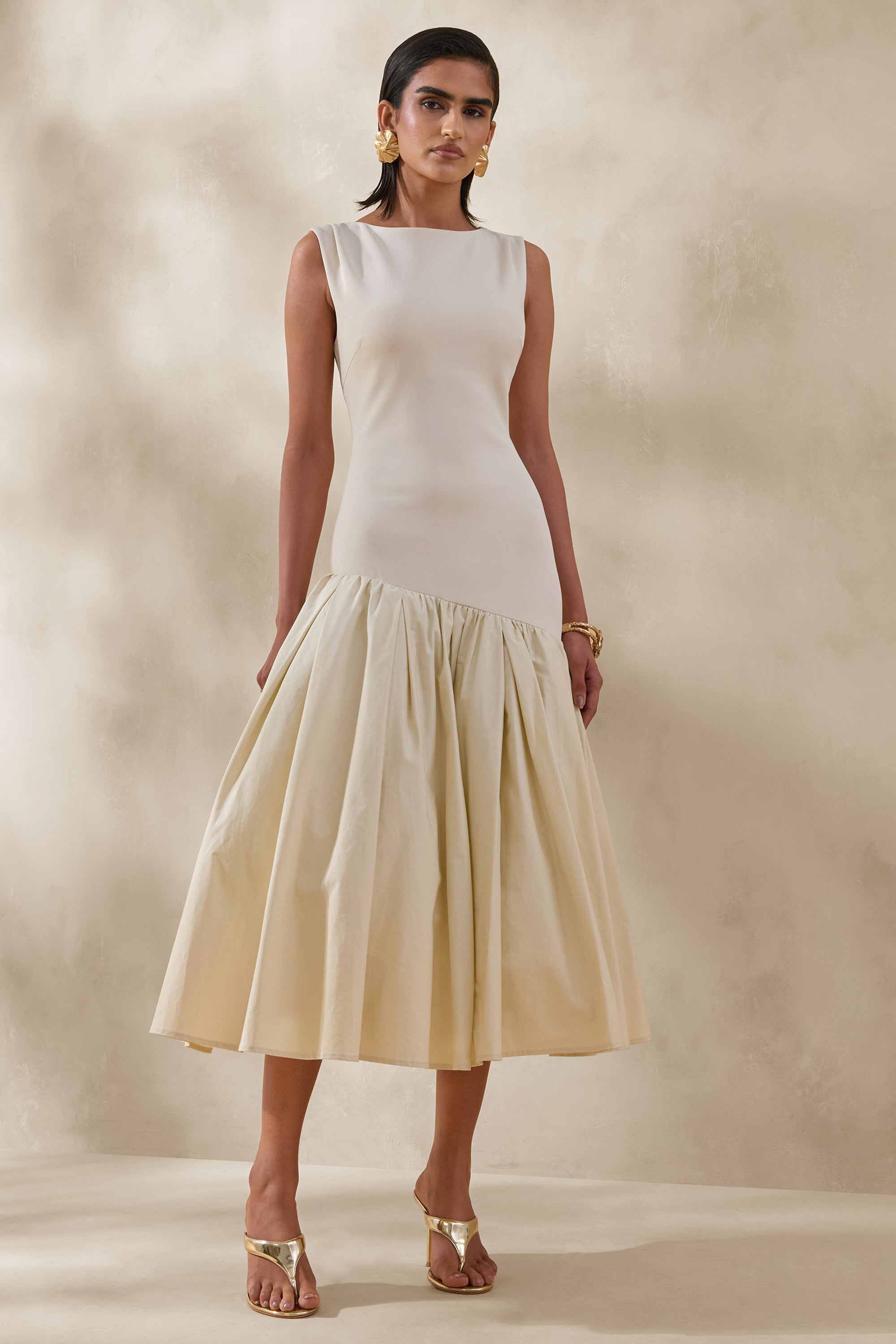 boat neck cream dress Women's Cream Asymmetric Cape Detail Boat Neck Maxi Dress