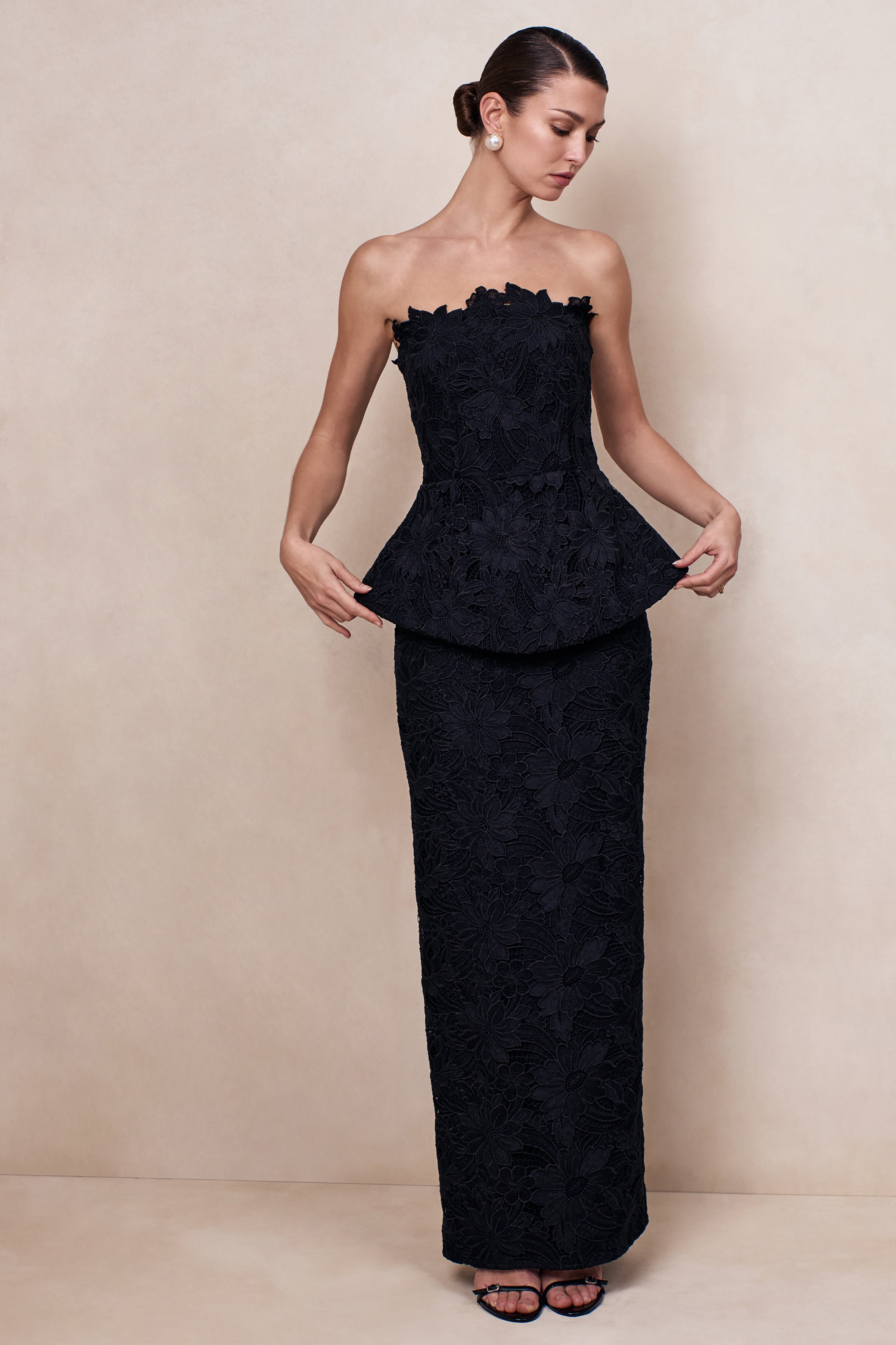 Delvine | Black Lace Bandeau Corset Maxi Dress – Club L London - USA
