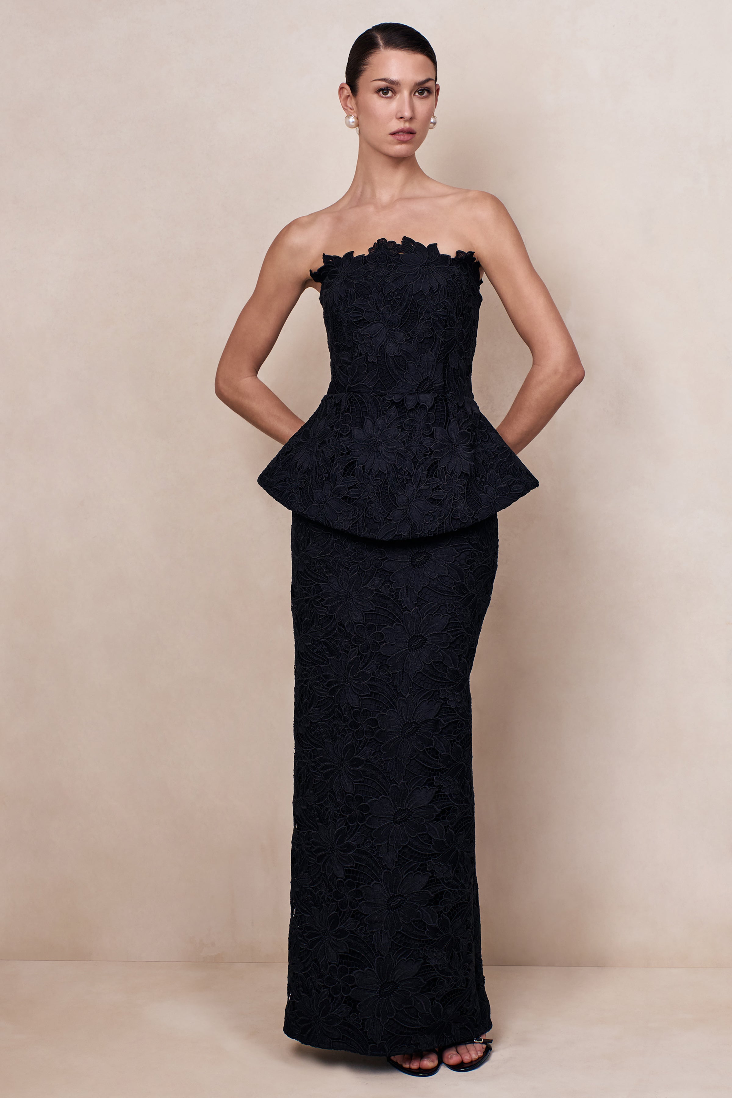 Delvine | Black Lace Bandeau Corset Maxi Dress – Club L London - USA