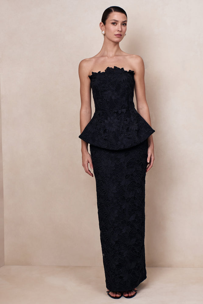 black corset bandeau dress ASOS DESIGN corset bandeau maxi dress with ruched skirt in black