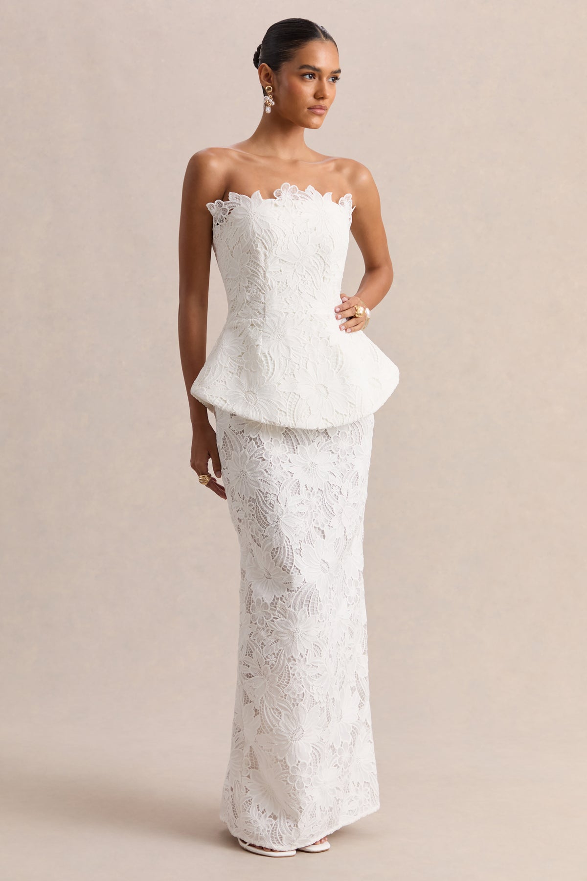 chinese dress ladies Off White Strapless Maxi Dress With Crochet Details main image 0