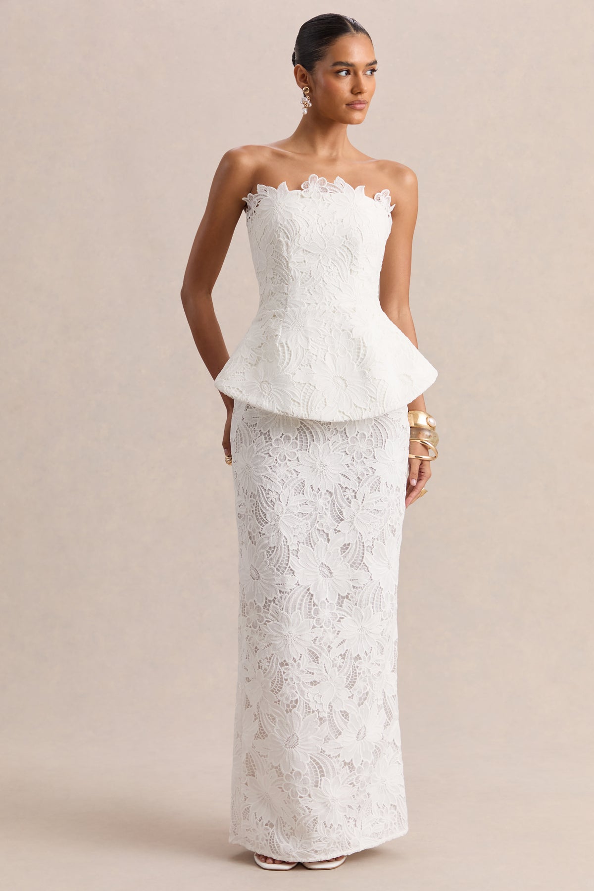 Delvine White Lace Bandeau Corset Maxi Dress Club L London - USA Delvine White Lace Bandeau Corset Maxi Dress Club L London - USA