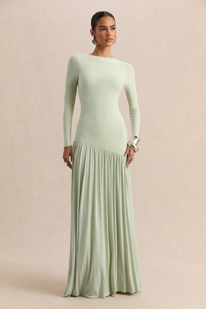 Jasira Mint Crew-Neck Maxi Dress With Asymmetric Drop-Waist – Club L London 