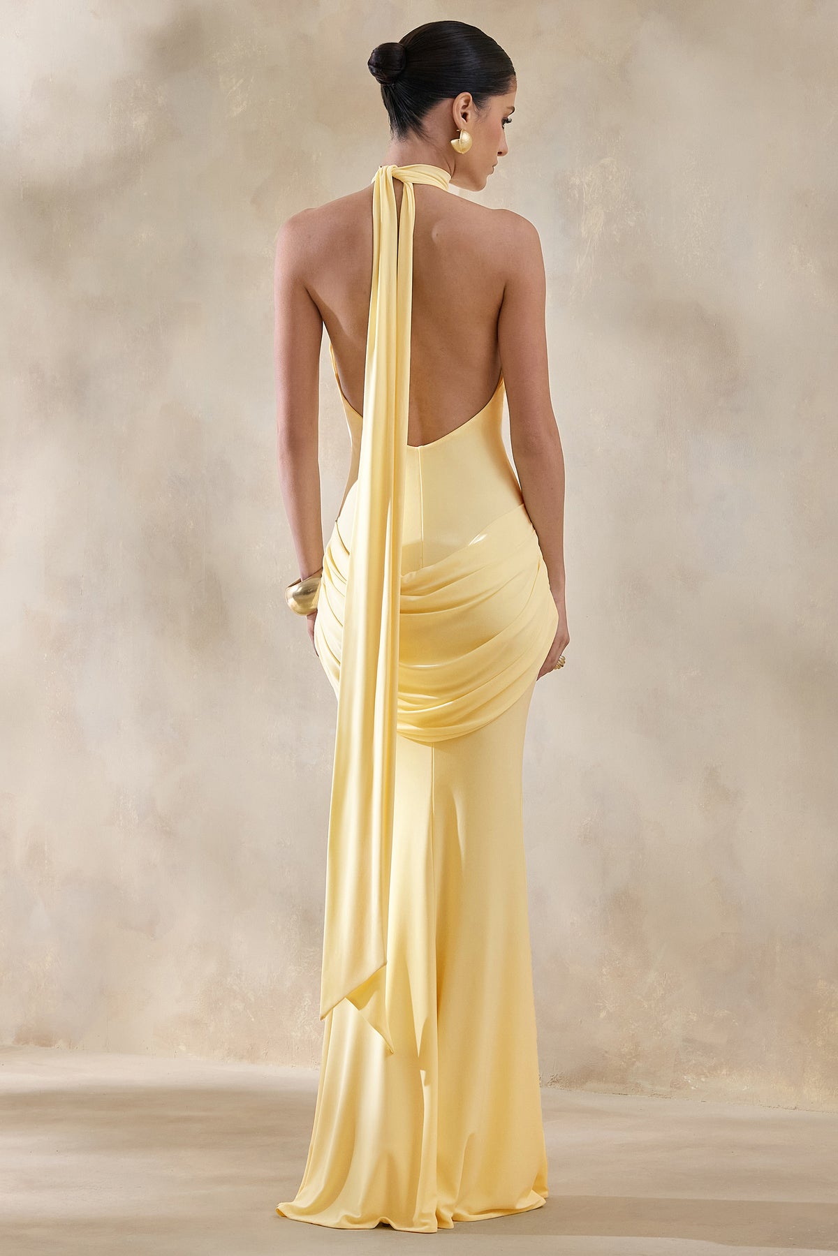 Daisy Lemon Halter-Neck Maxi Dress With Draped-Detailing Club L London - USA Daisy Lemon Halter-Neck Maxi Dress With Draped-Detailing Club L London - USA
