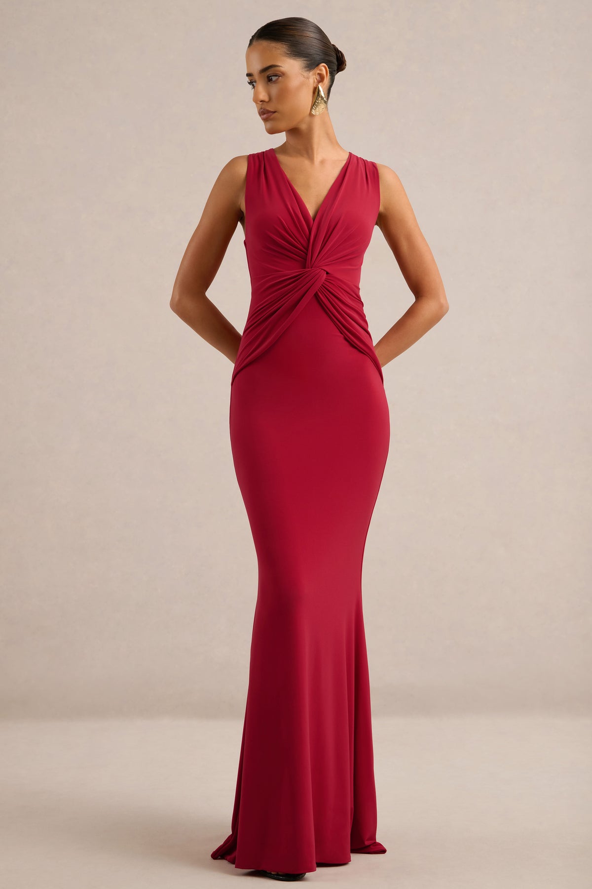 ECM_HR_CL137314100 - Holly _ Red Plunge-Neck Maxi Dress With Twist-Detail2.jpg