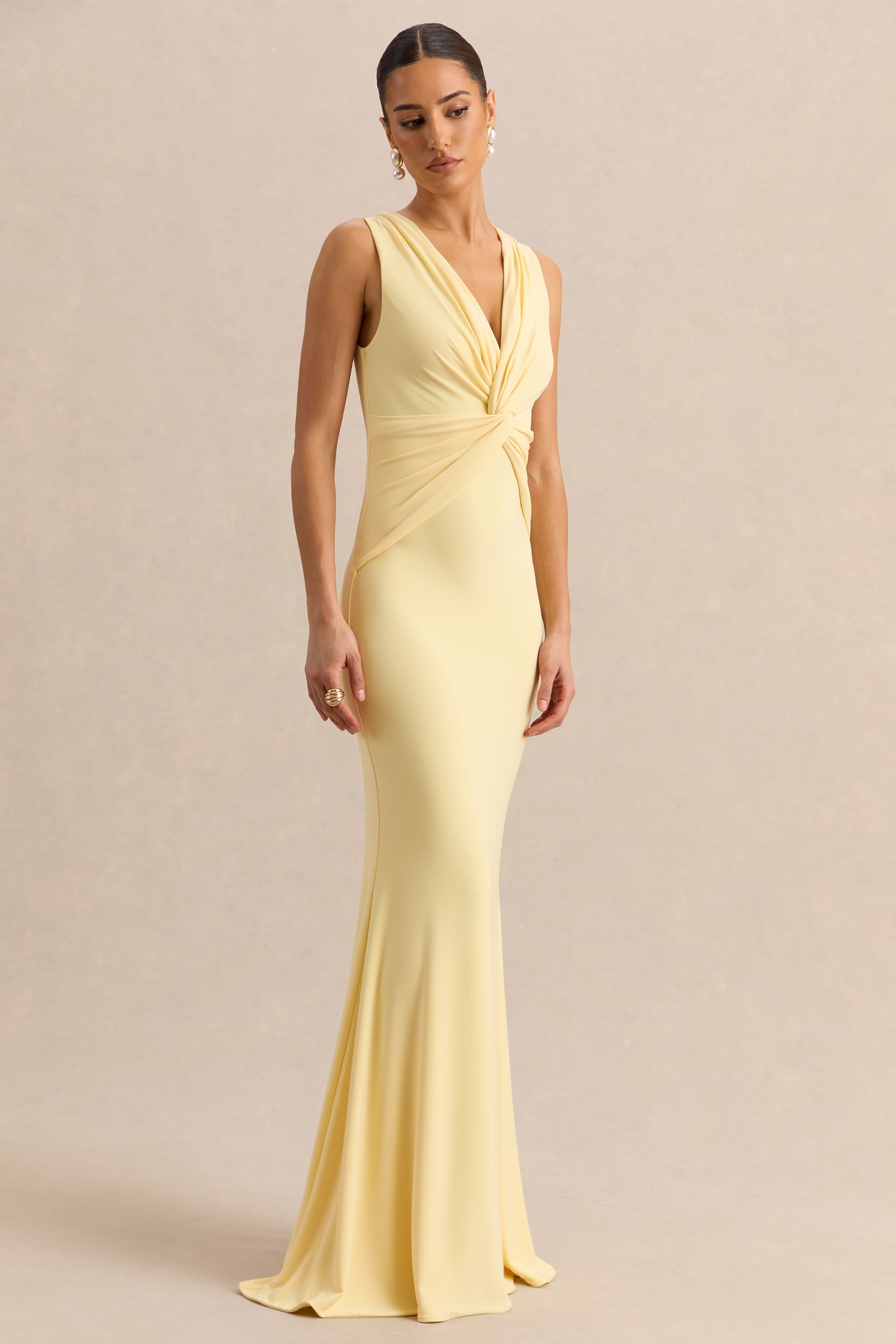 twist maxi dress Twist Front Cutout Gown with Tiered Ruffles 47898