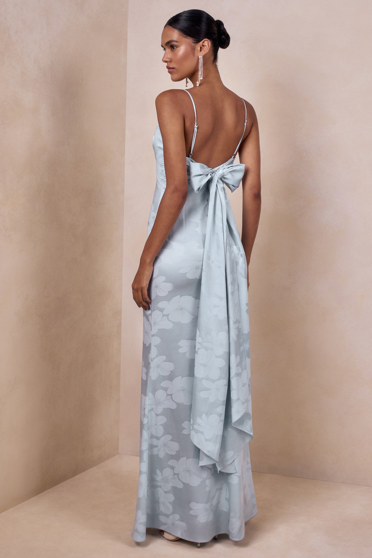 Carelle Powder Blue Satin Plunge-Neck Maxi Dress With Asymmetric Dro Club L London - USA Carelle Powder Blue Satin Plunge-Neck Maxi Dress With Asymmetric Dro Club L London - USA