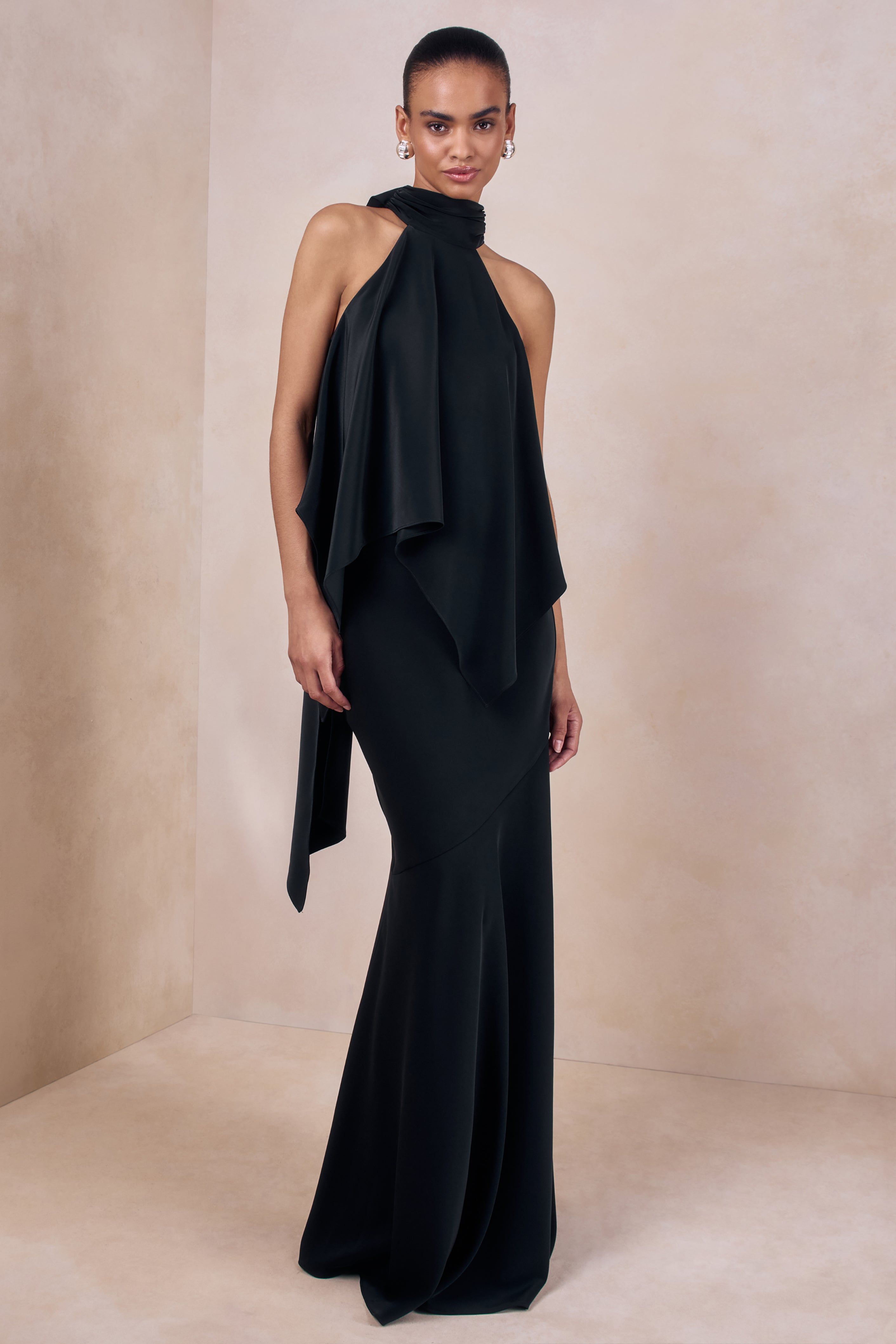 Sancelle | Black Matte Satin Halter-Neck Top – Club L London - USA
