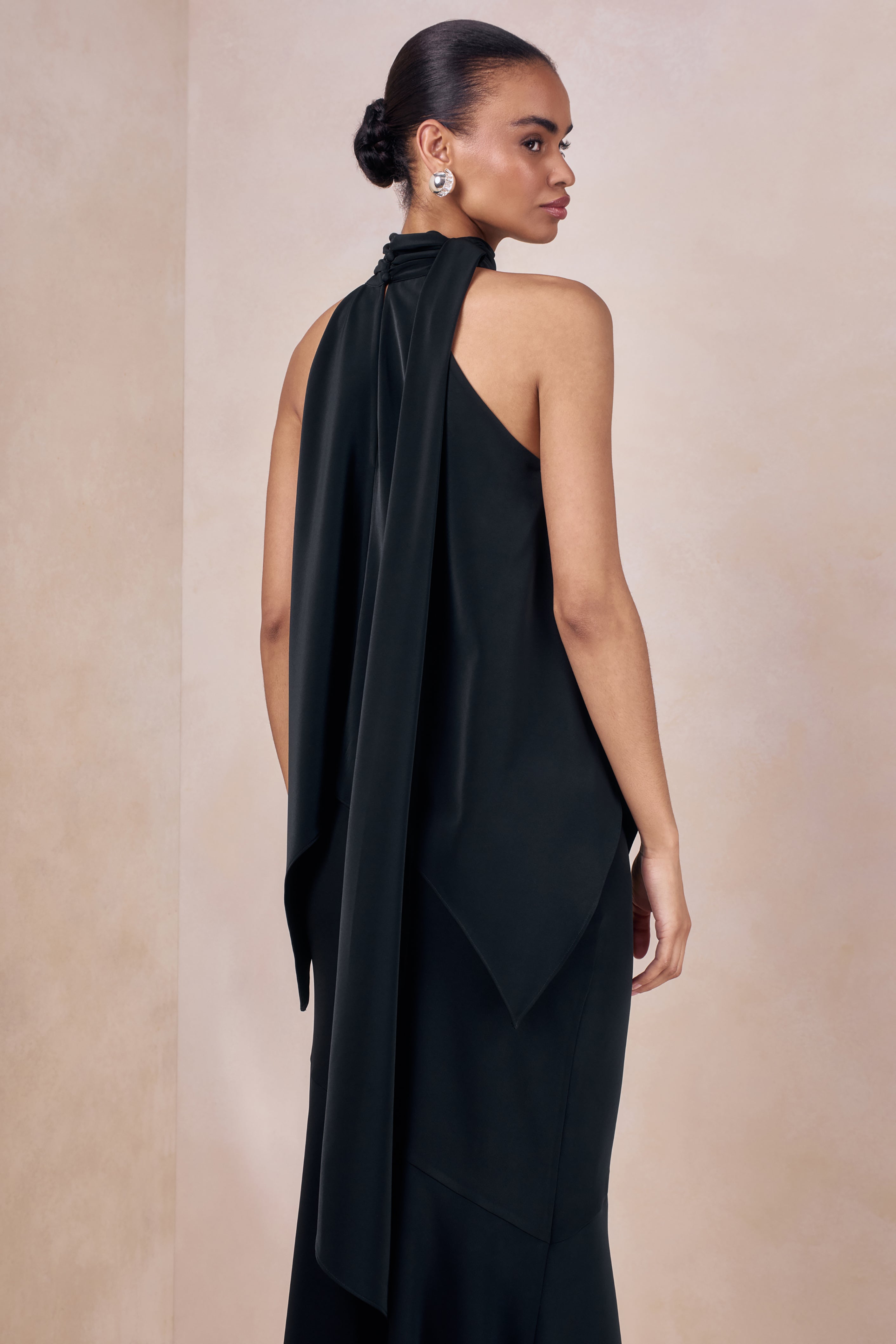 Sancelle | Black Matte Satin Halter-Neck Top – Club L London - USA