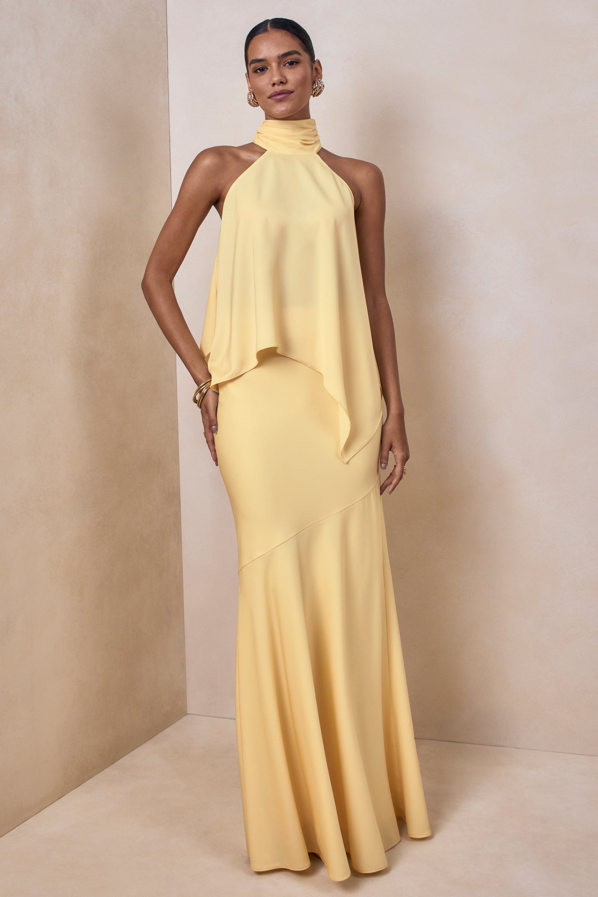 Sancelle | Lemon Matte Satin Halter-Neck Top – Club L London - USA