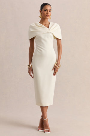 Novalie | Cream V-Neck Midi Dress With Twist-Detail