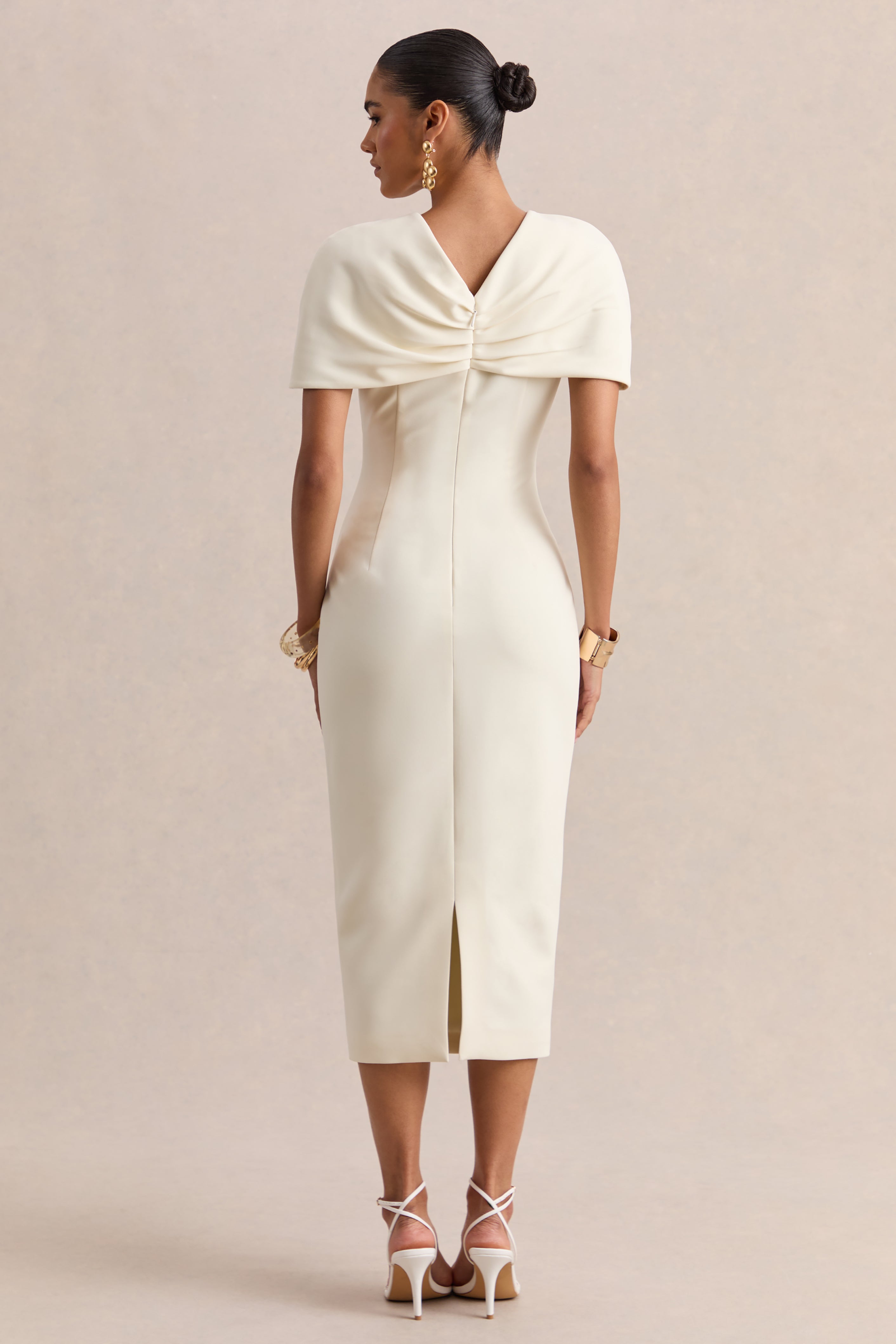 Novalie | Cream V-Neck Midi Dress With Twist-Detail – Club L