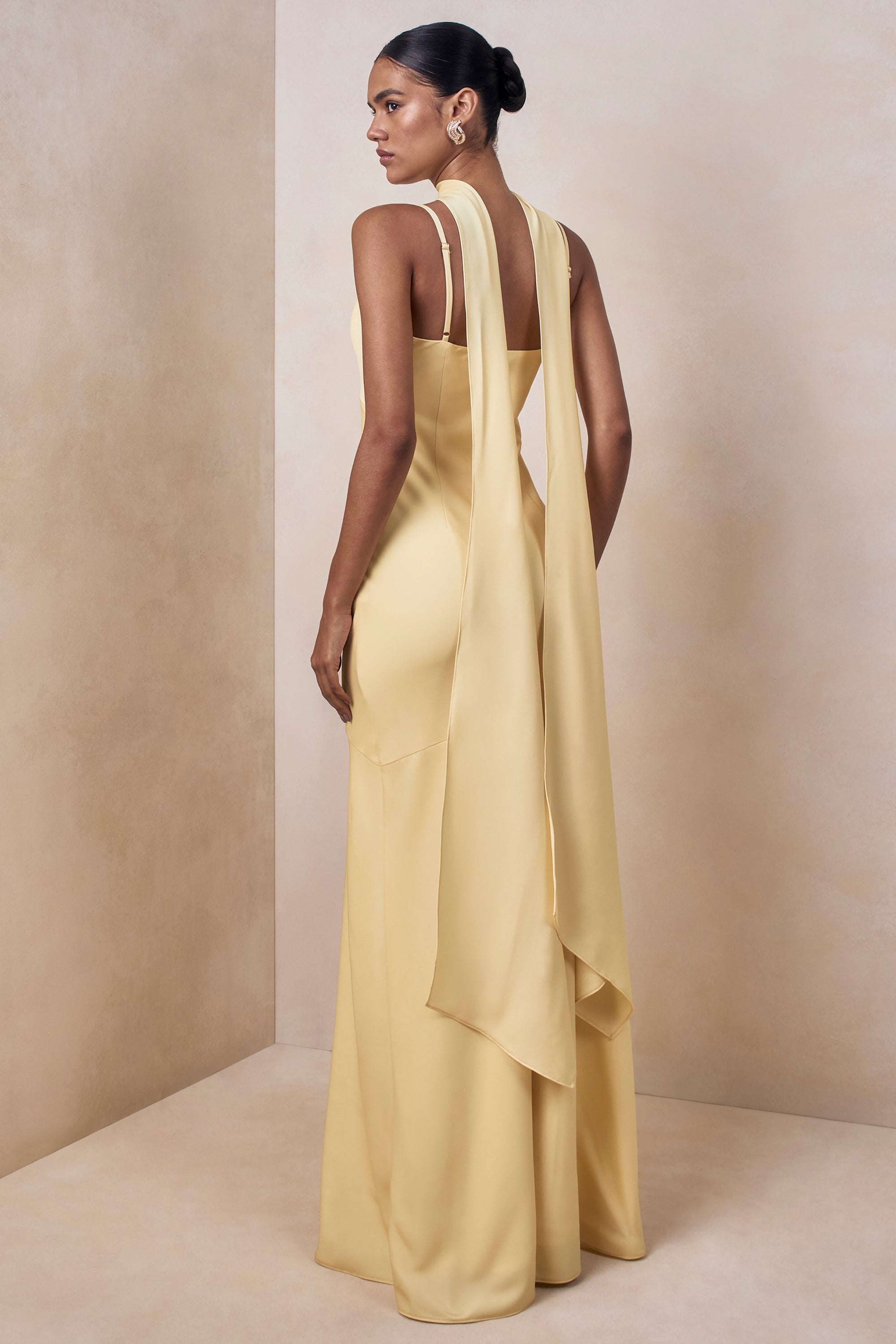 lemon satin dress Devin Satin Maxi Dress In Lemon Yellow