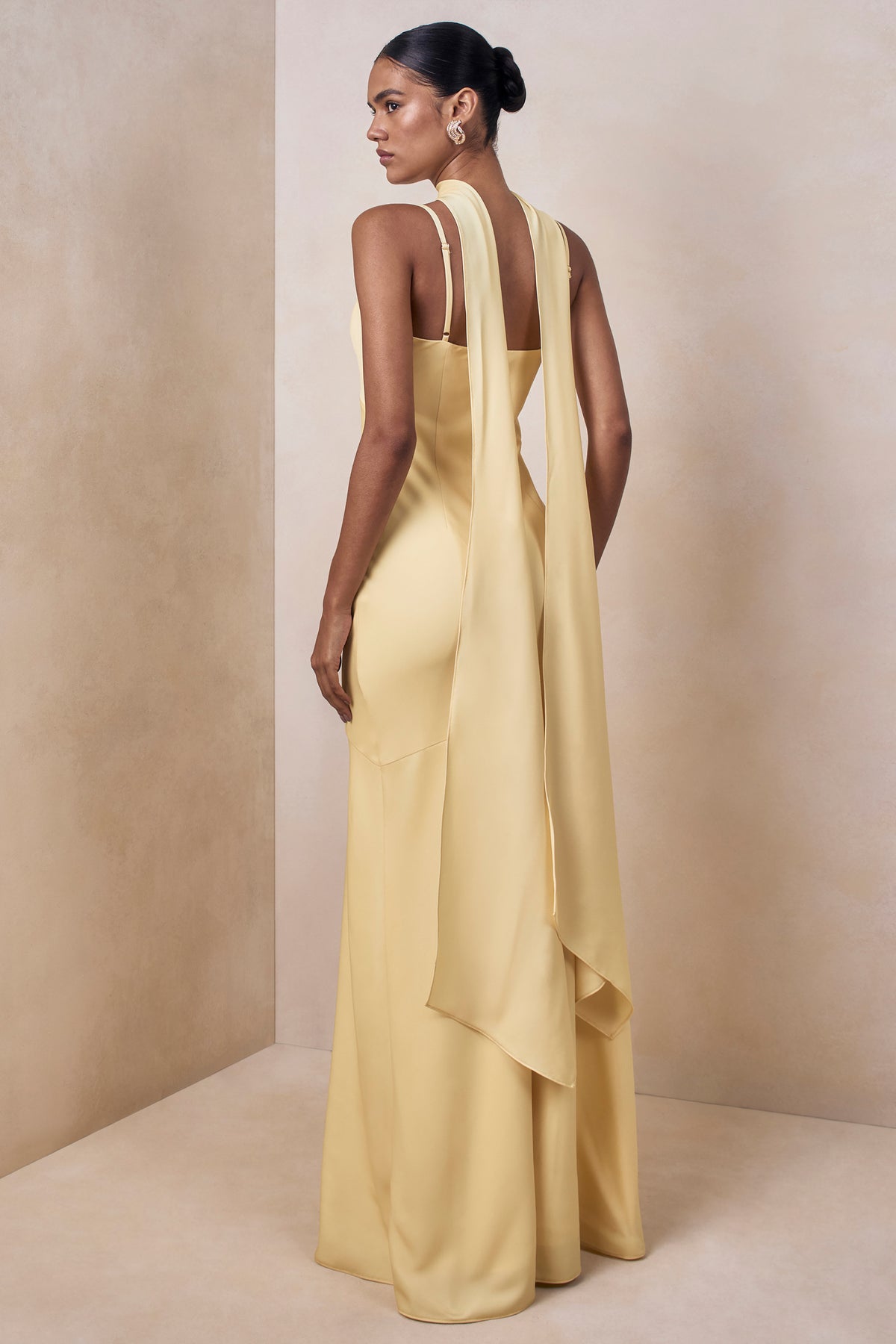 Starling Lemon Matte Satin Plunge-Neck Maxi Dress With Scarf-Detail – Club  L London