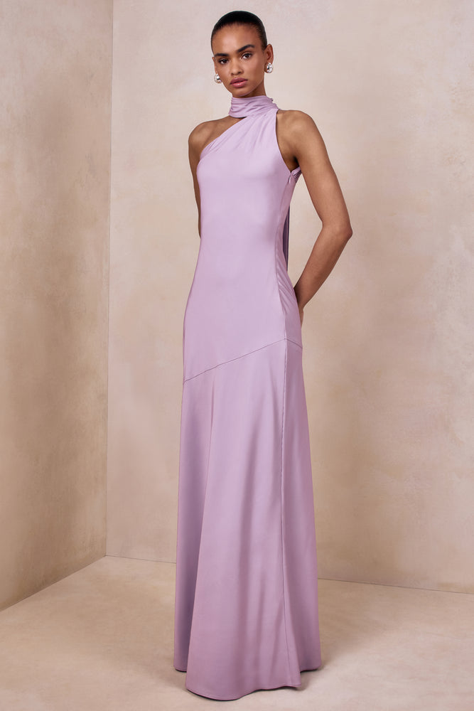 Cara Lilac Matte Satin High-Neck Maxi Dress  Club L London - USA