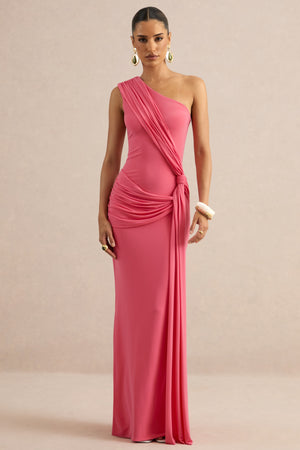 nunared maxi dresses Lunoria | Coral Asymmetric-Neck Dress With Gathered-Detailing Petal and Pup Women's SID-GMD506077 155 cm / 61.02 Size:14UK