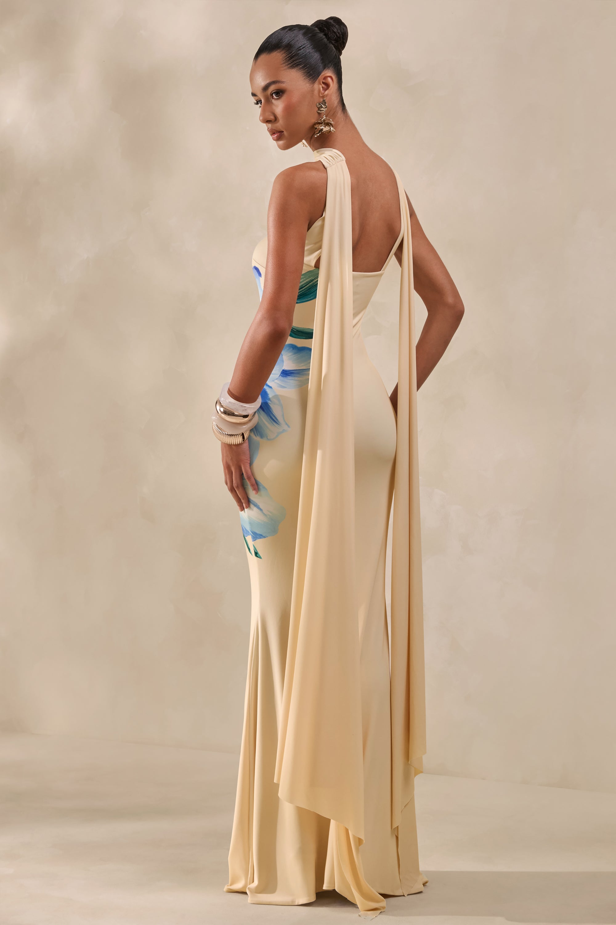 bandeau halter maxi dress Hauture Olive Green Bandeau Cut Out Side Draped Gathered Side Halter Neck Maxi Dess