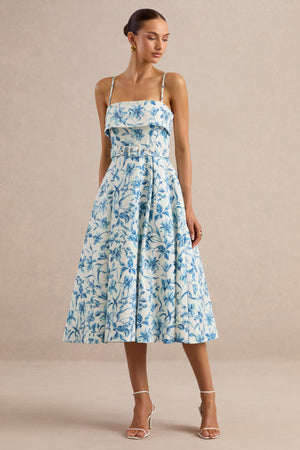 lavisha midi dress in antique blue and ivory floral Devina LowStock:42627725459507