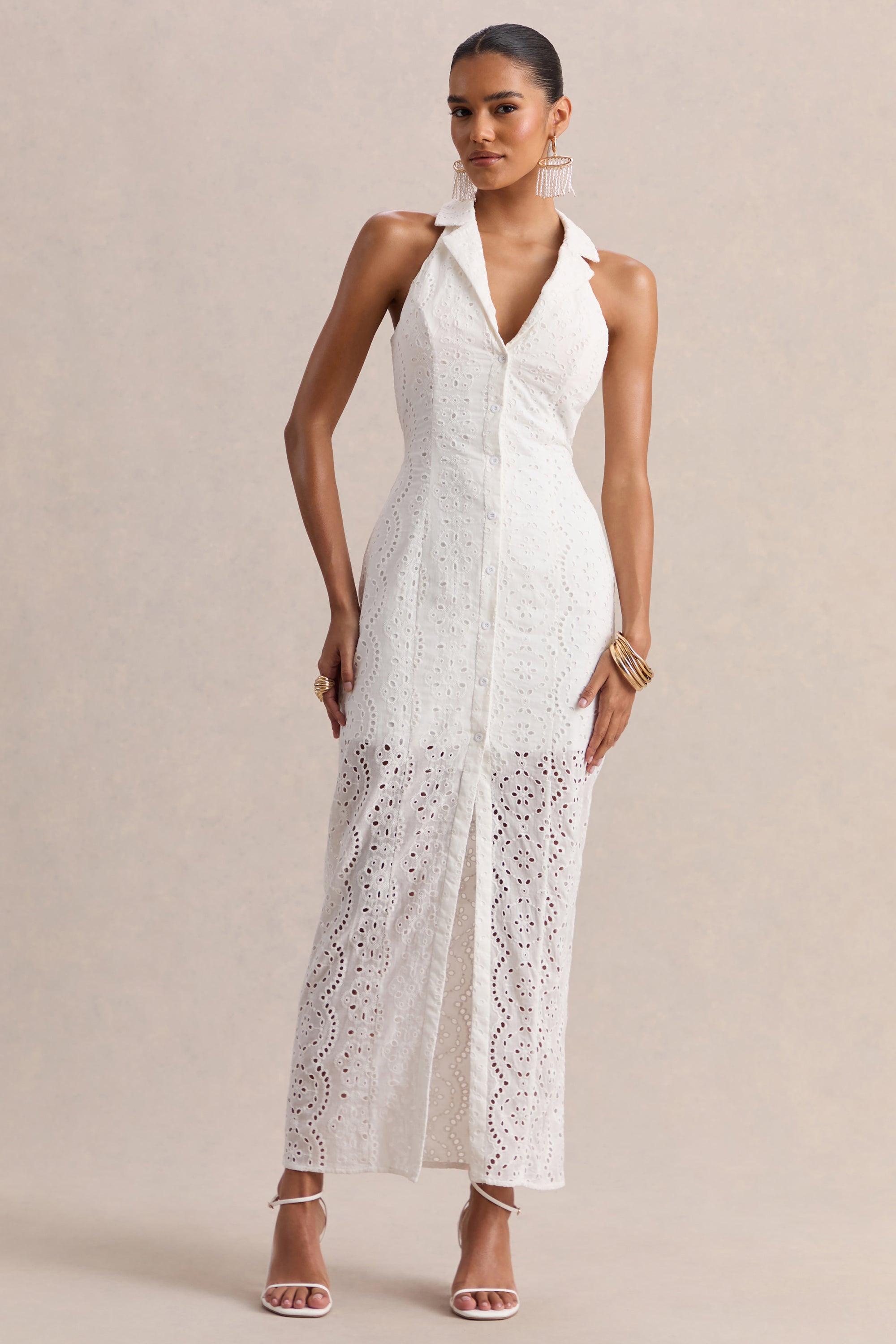 broderie maxi dress Broderie Anglaise Tiered Smocked Maxi Dress