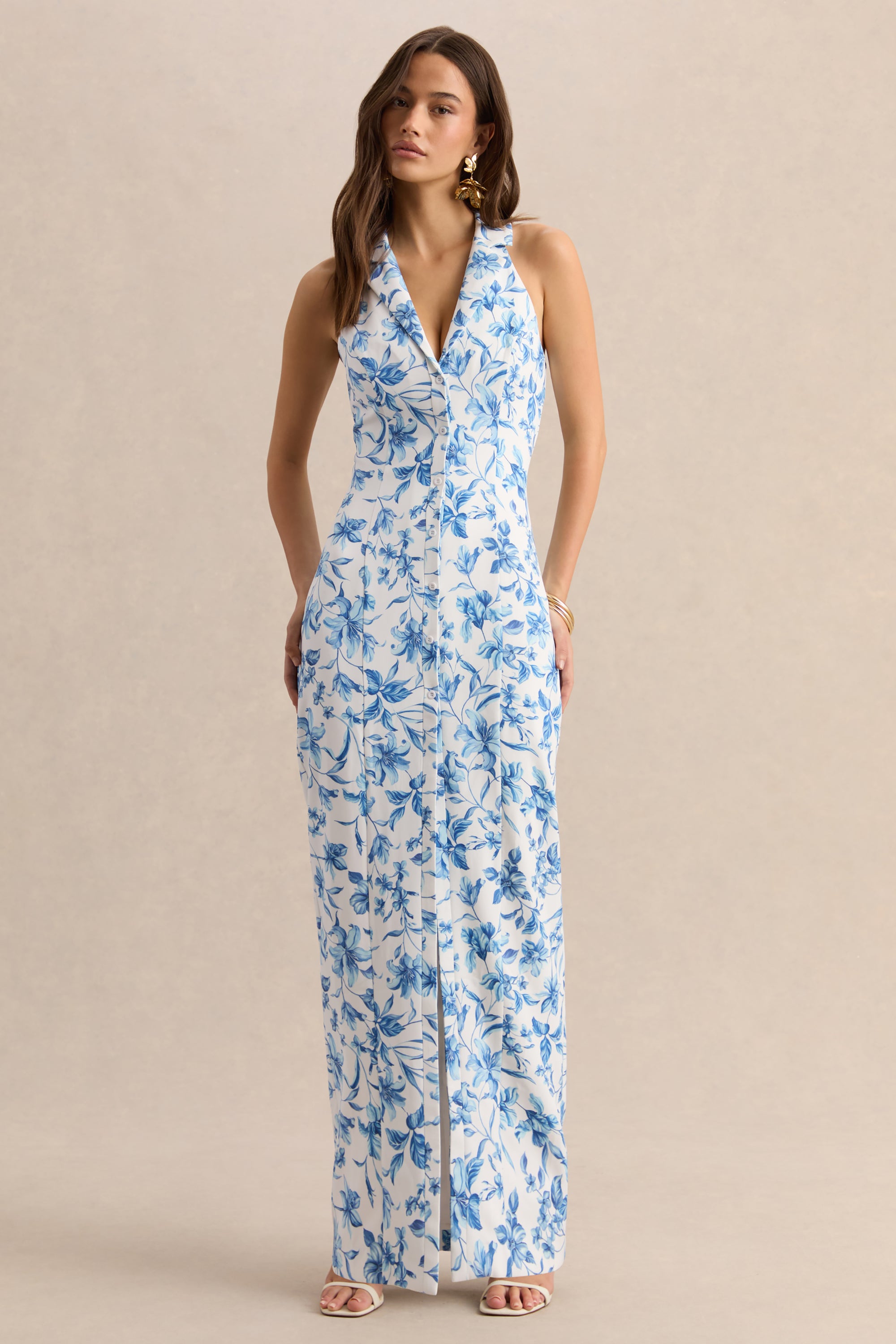 blue porcelain maxi dress Fashion Runway Spring Summer Classic Blue And White Porcelain Maxi Dress s-xxl