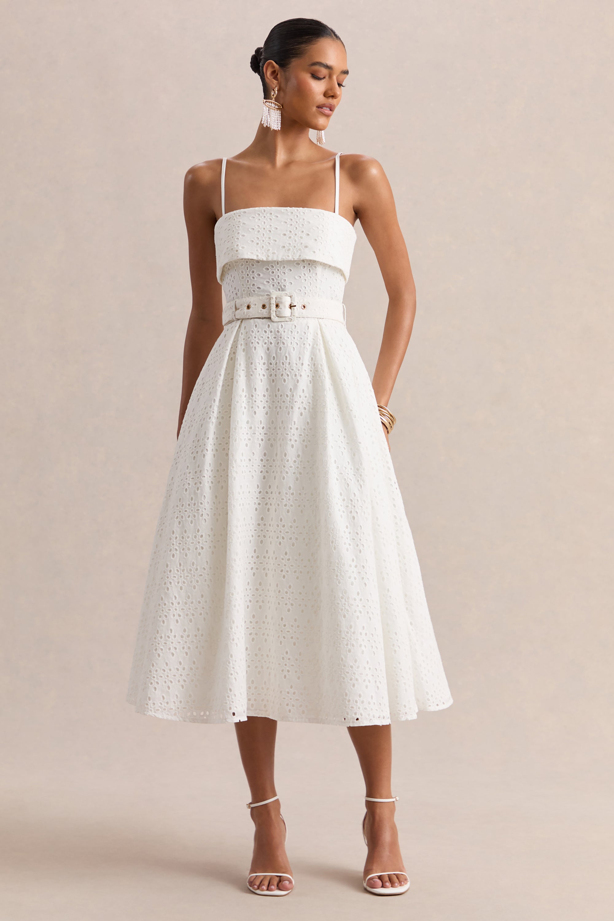 white square neck dress midi Georgia Square Neckline Midi Dress White