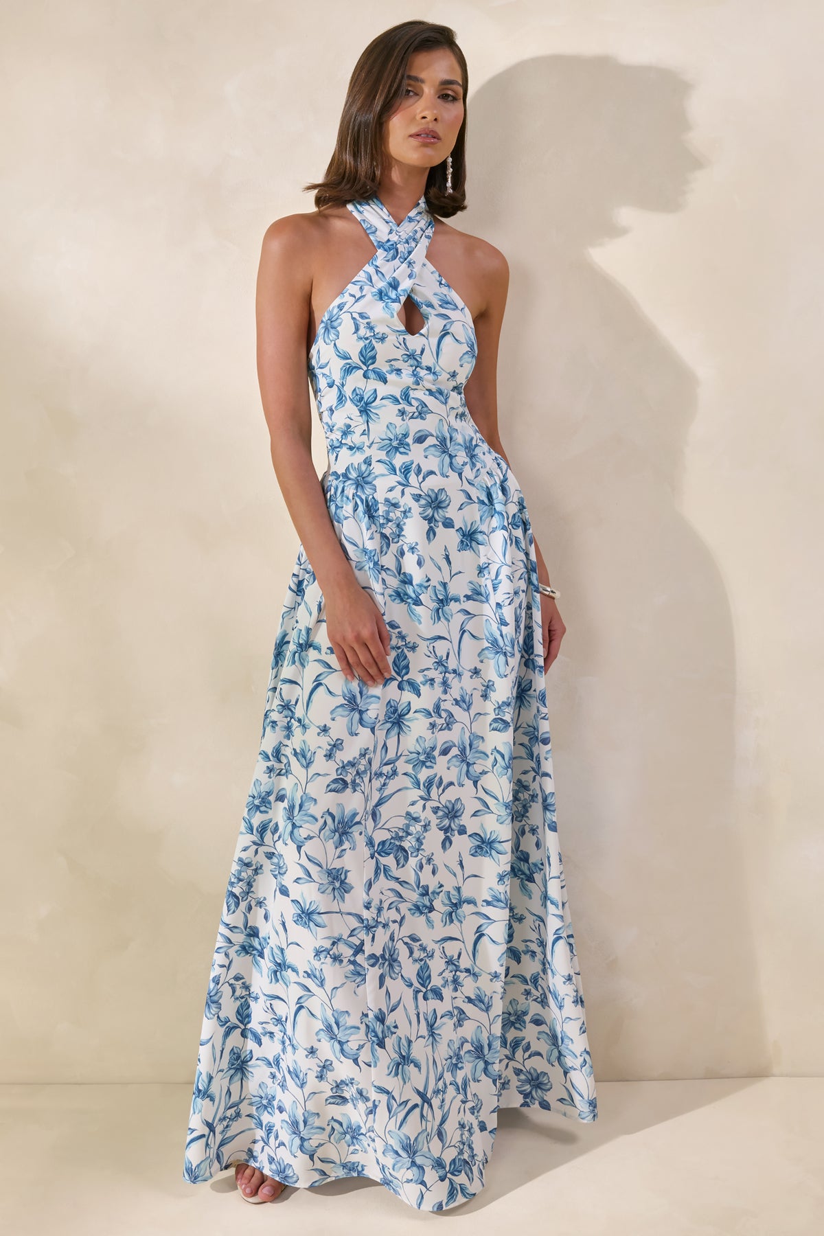 blue maxi dress halter neck Royal Blue Halter Neck Maxi Dress with Keyhole Back main image 1
