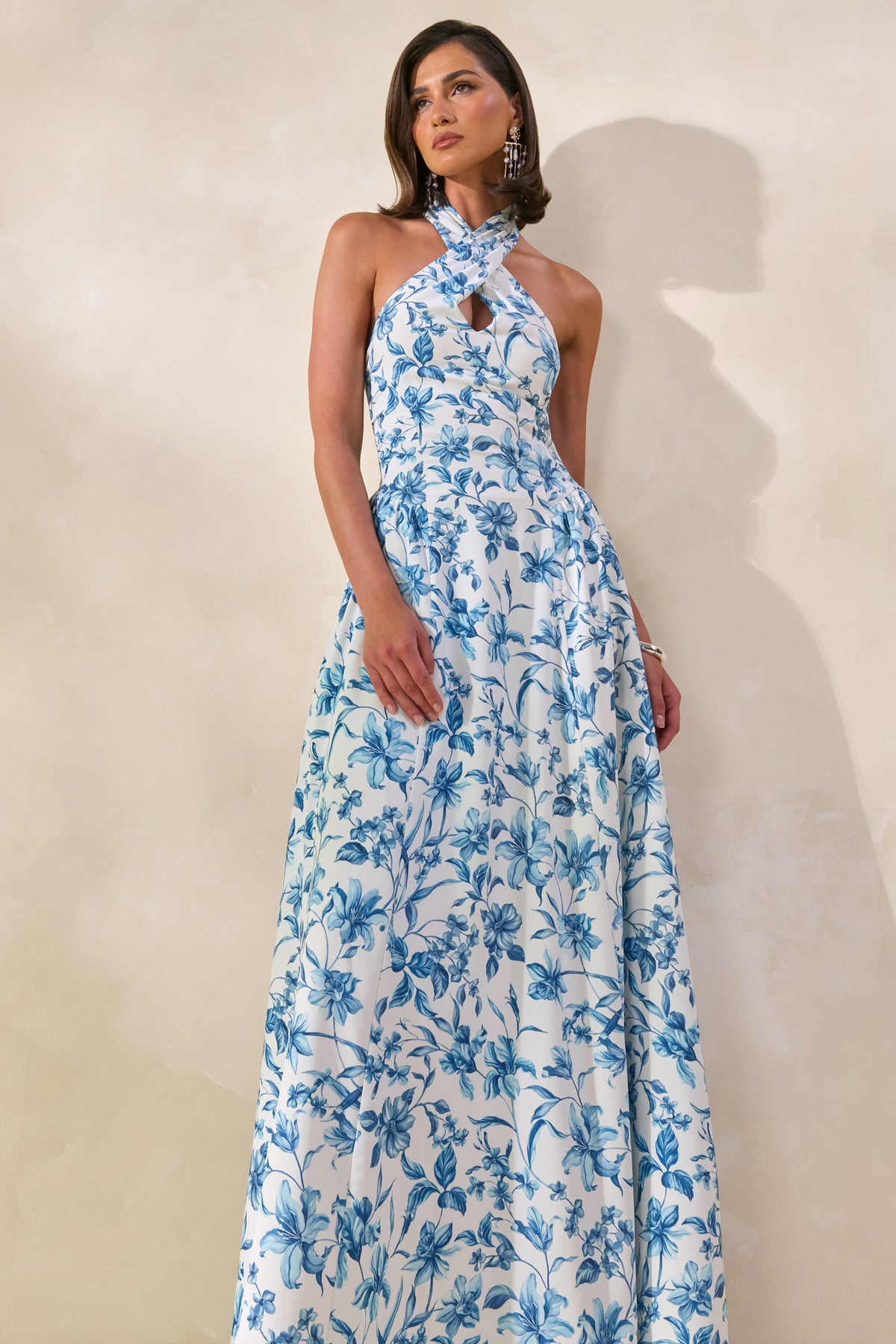 Liana Blue Porcelain Print Halter-Neck Maxi Dress Club L London - USA Liana Blue Porcelain Print Halter-Neck Maxi Dress Club L London - USA