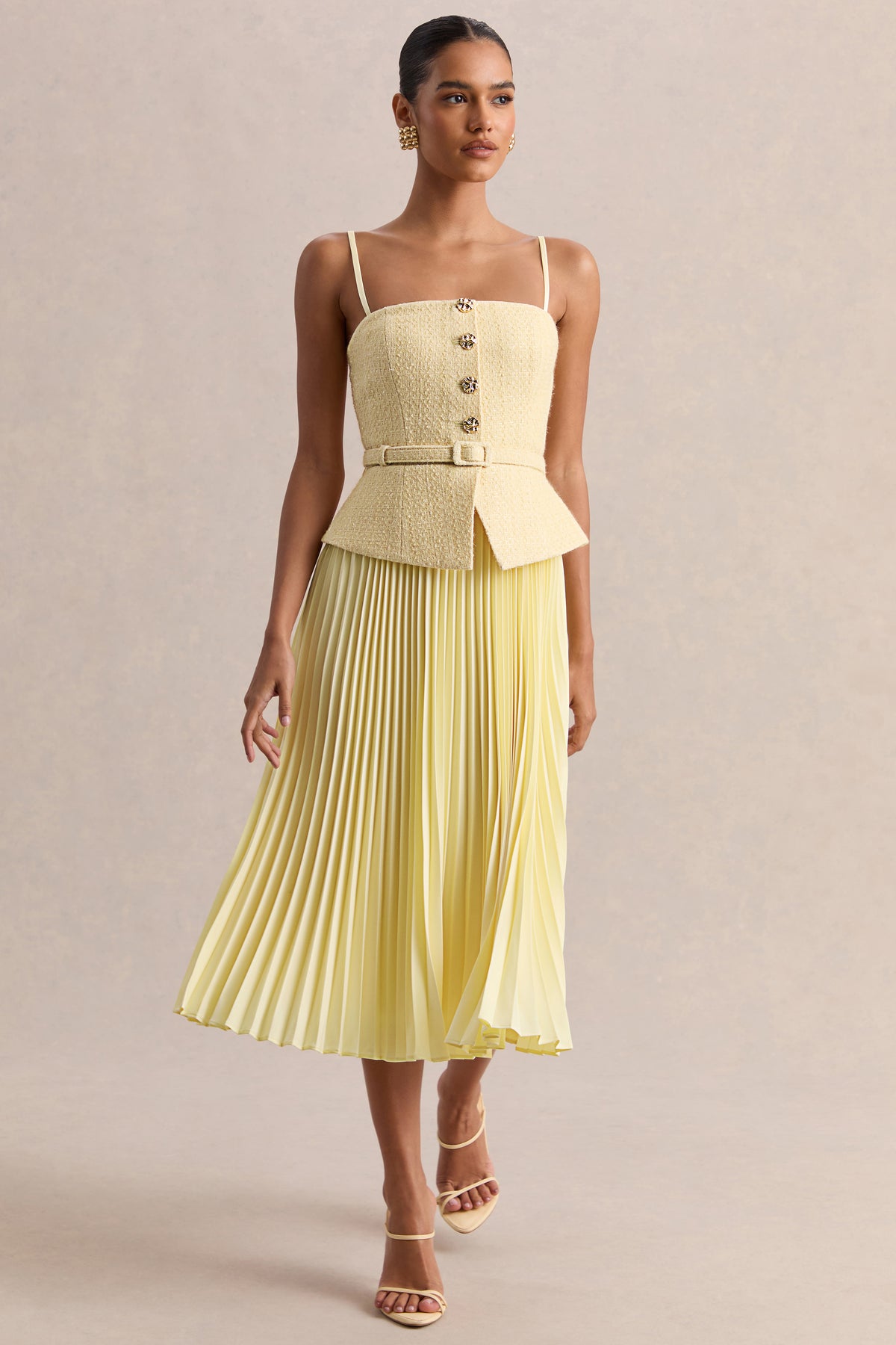 midi pleated skirt dress Lizzy Lemon Square-Neck Midi Dress With Pleated-Skirt – Club L London