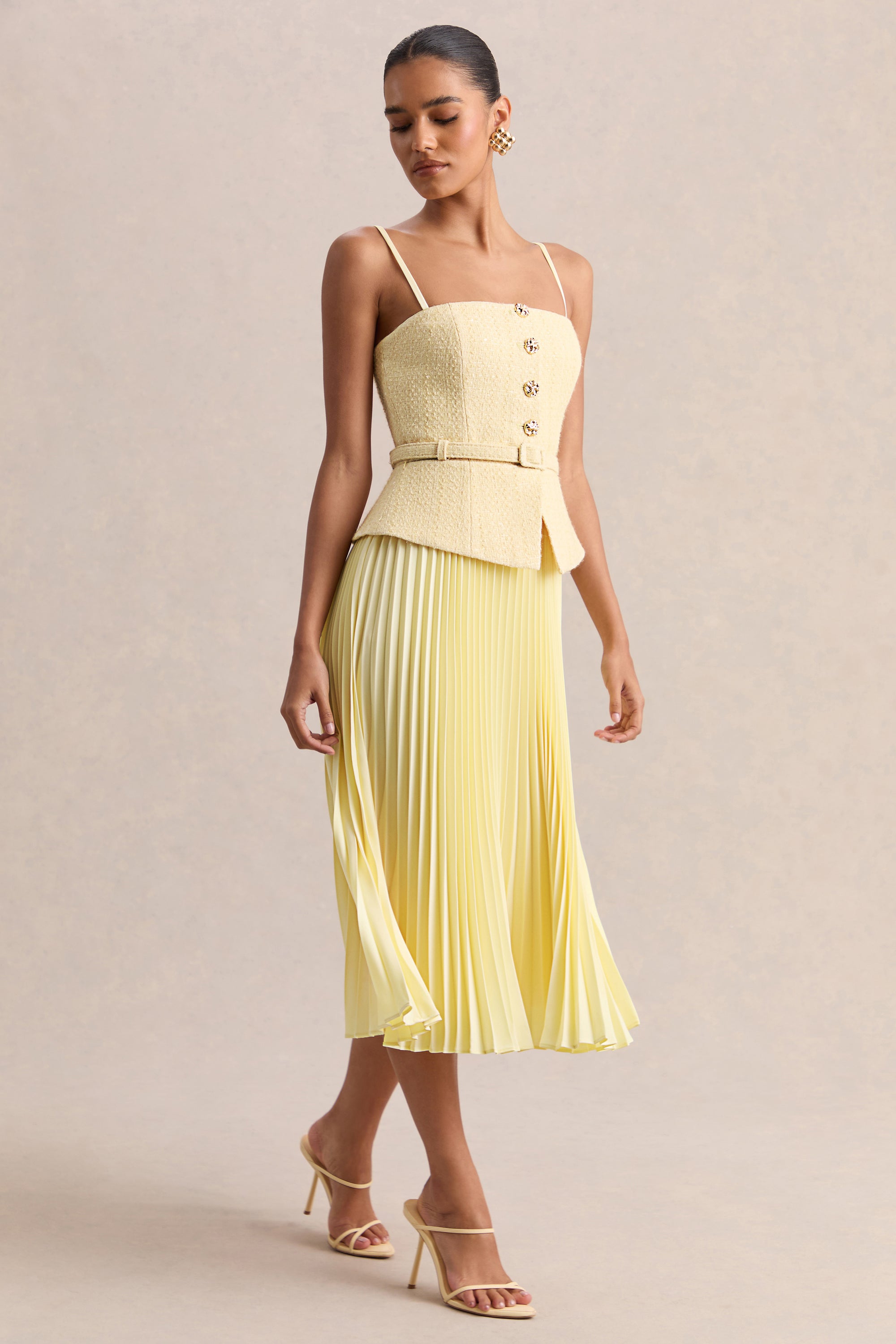 pleated skirt cocktail dress Coast Women's Petite Crepe Bodice Long Sleeve Pleated Midi Dress in Navy | Size: 2