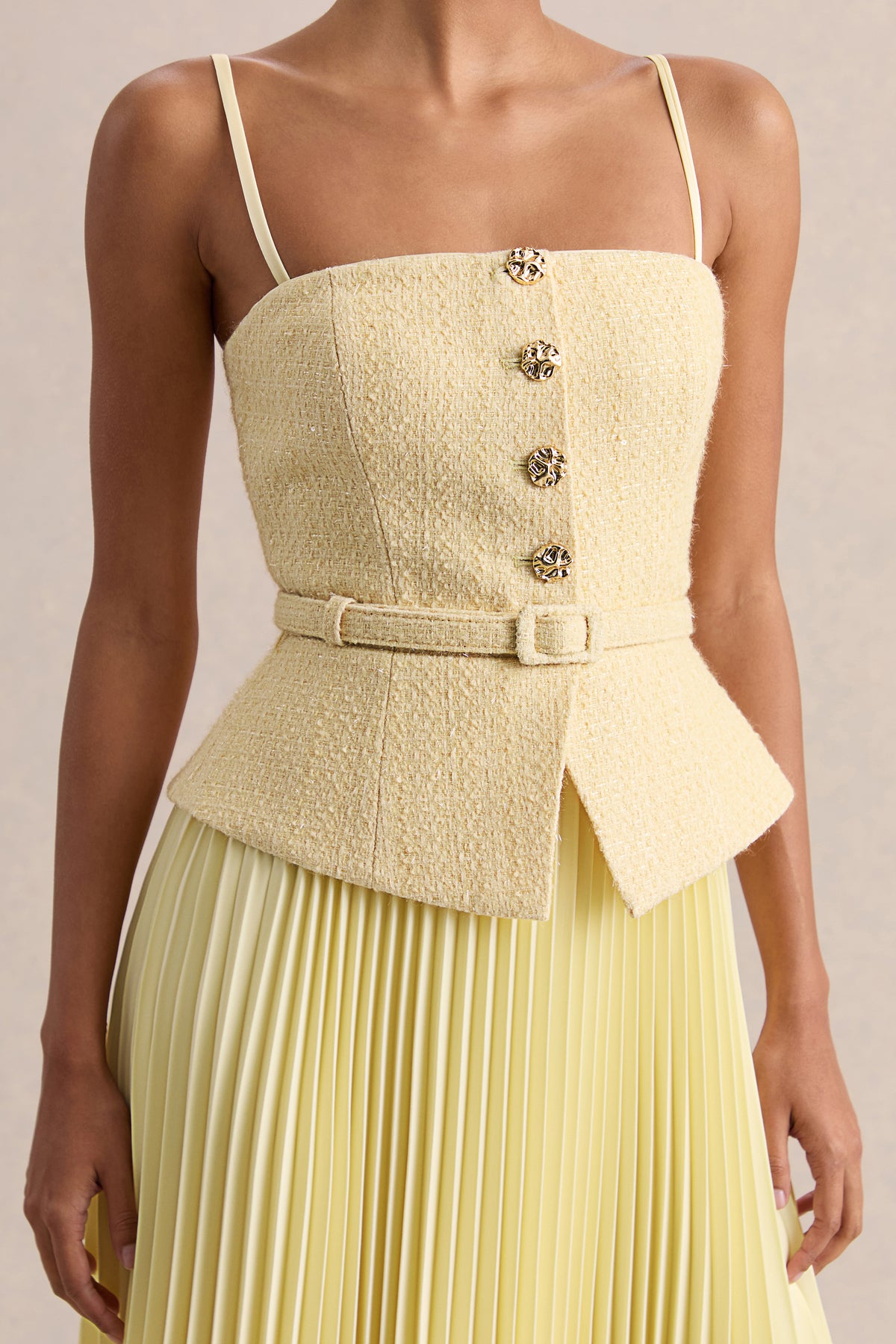 Lizzy Lemon Square-Neck Midi Dress With Pleated-Skirt – Club L London Lizzy Lemon Square-Neck Midi Dress With Pleated-Skirt – Club L London