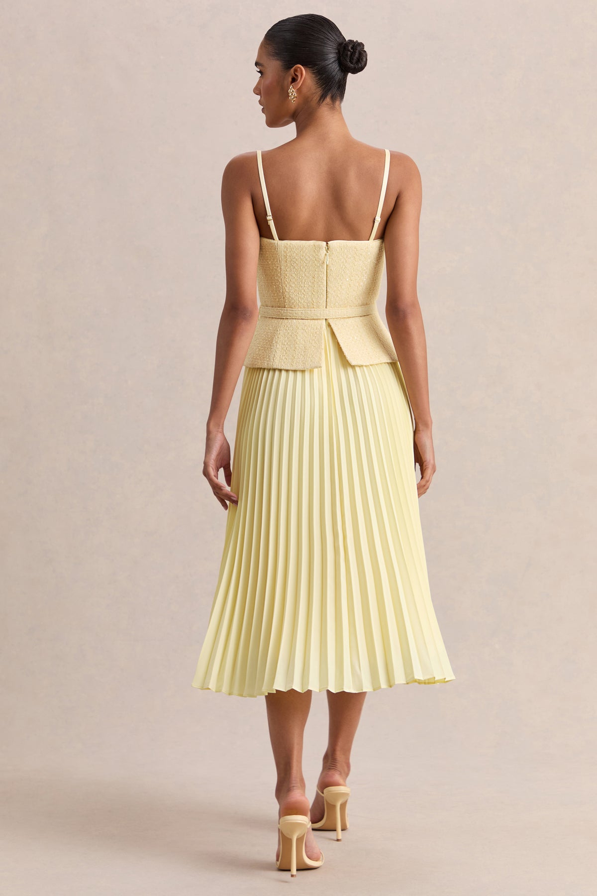 pleated dresses and skirts Lizzy Lemon Square-Neck Midi Dress With Pleated-Skirt – Club L London