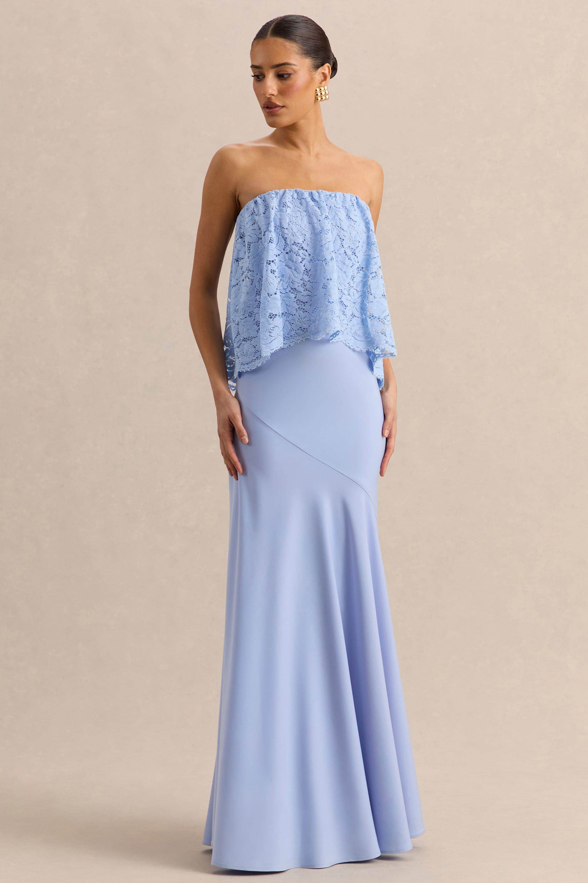 bandeau satin maxi dress Oasis Women's Bandeau Satin Maxi Wedding Dress With Scarf in Champagne