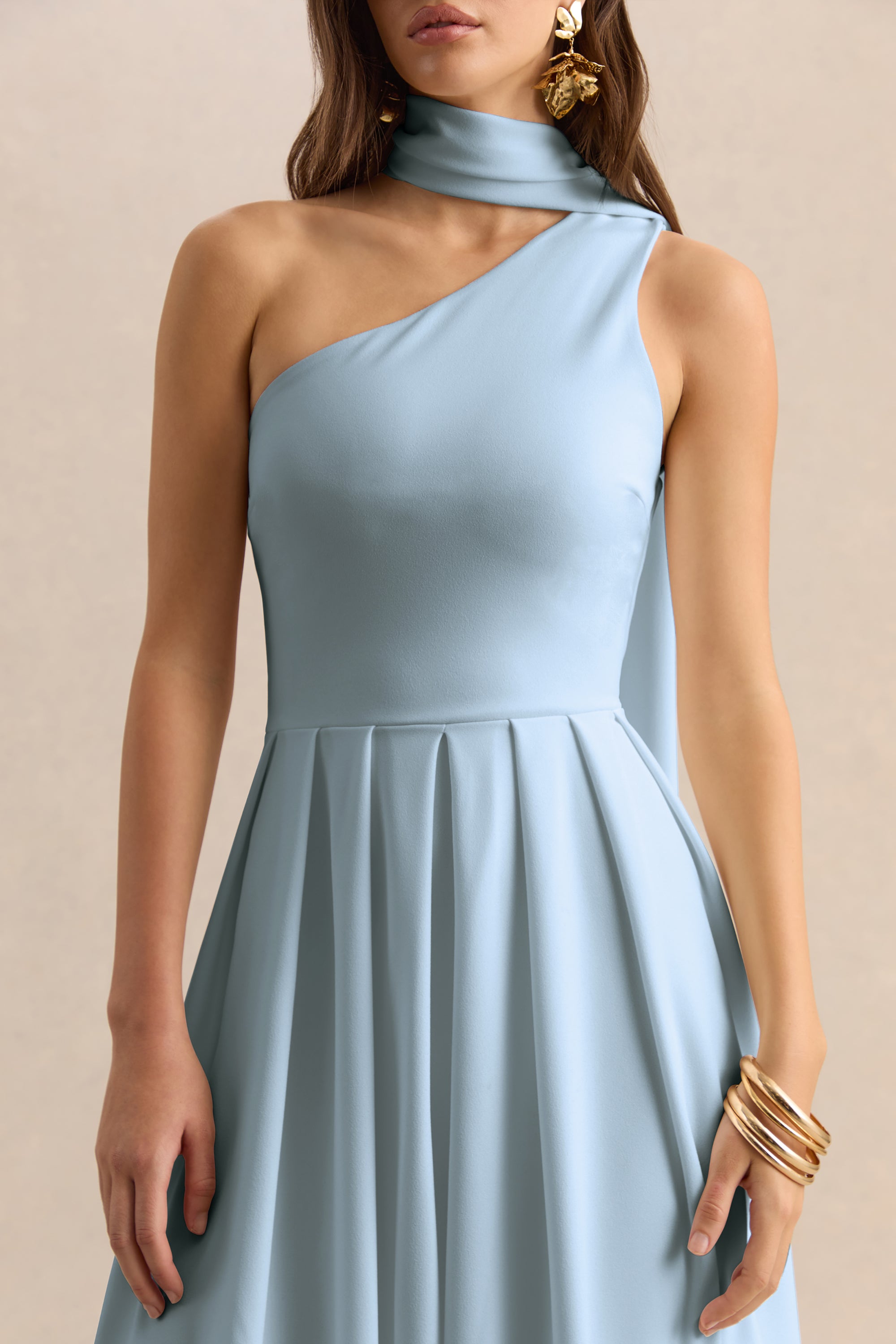light blue dress with neck scarf Keena Scarf Maxi Dress