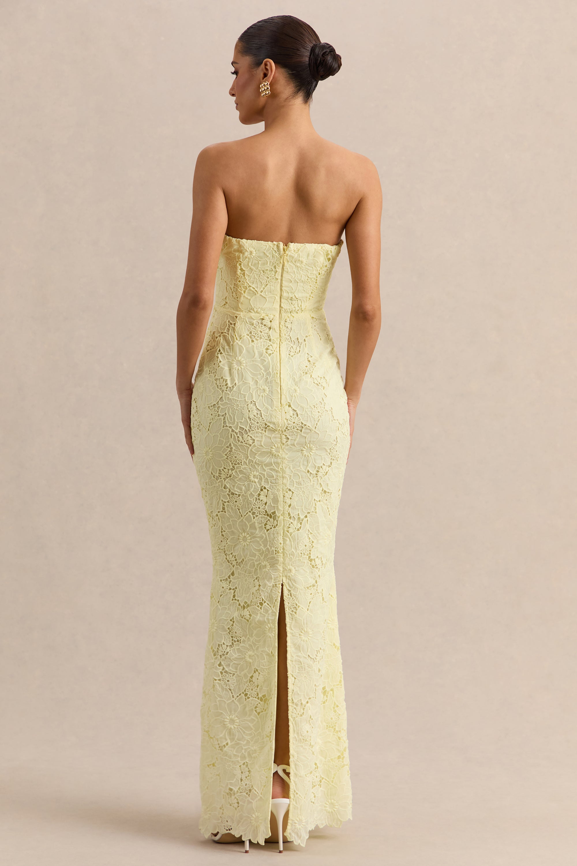 lemon textured lace up back maxi dress US 2 / LEMON