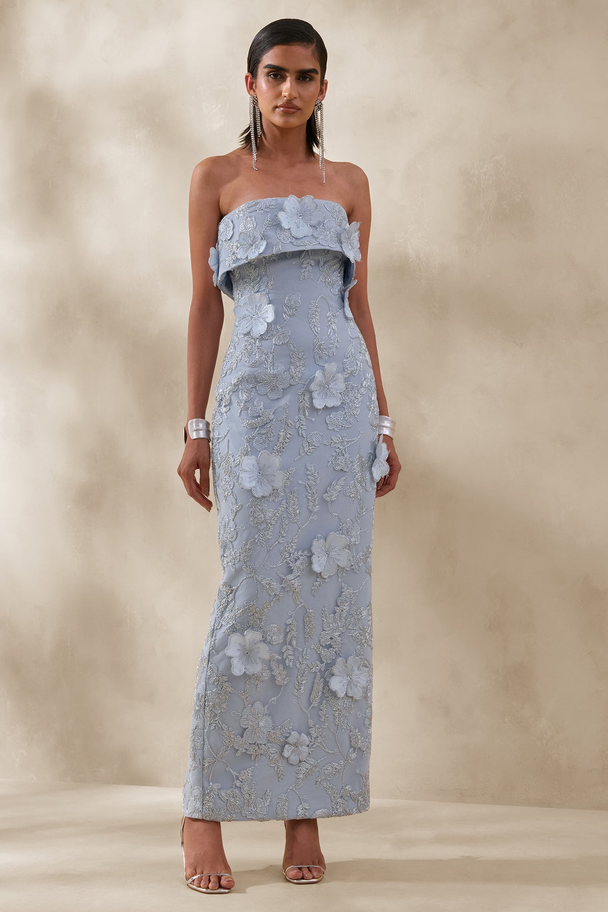 Misha Light Blue 3D Floral Bandeau Maxi Dress – Club L London - USA