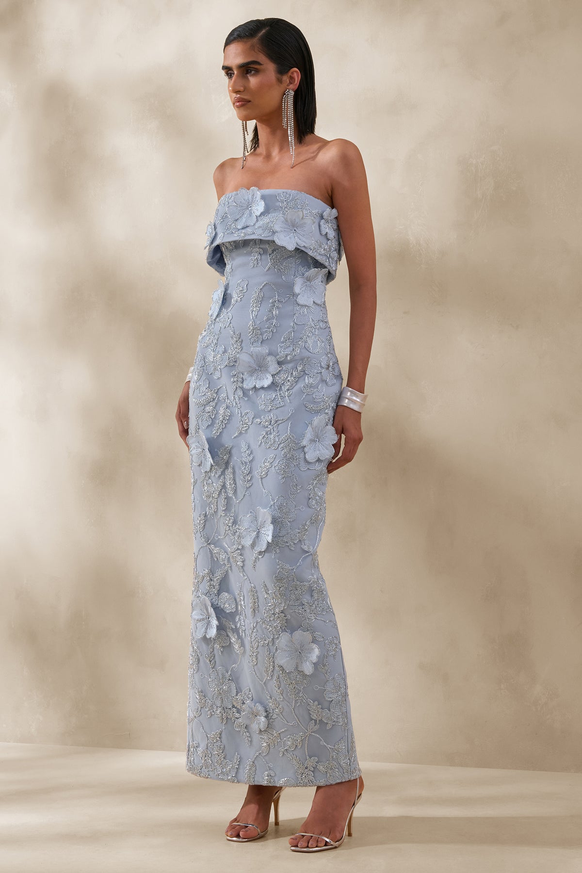 Misha Light Blue 3D Floral Bandeau Maxi Dress – Club L London - USA