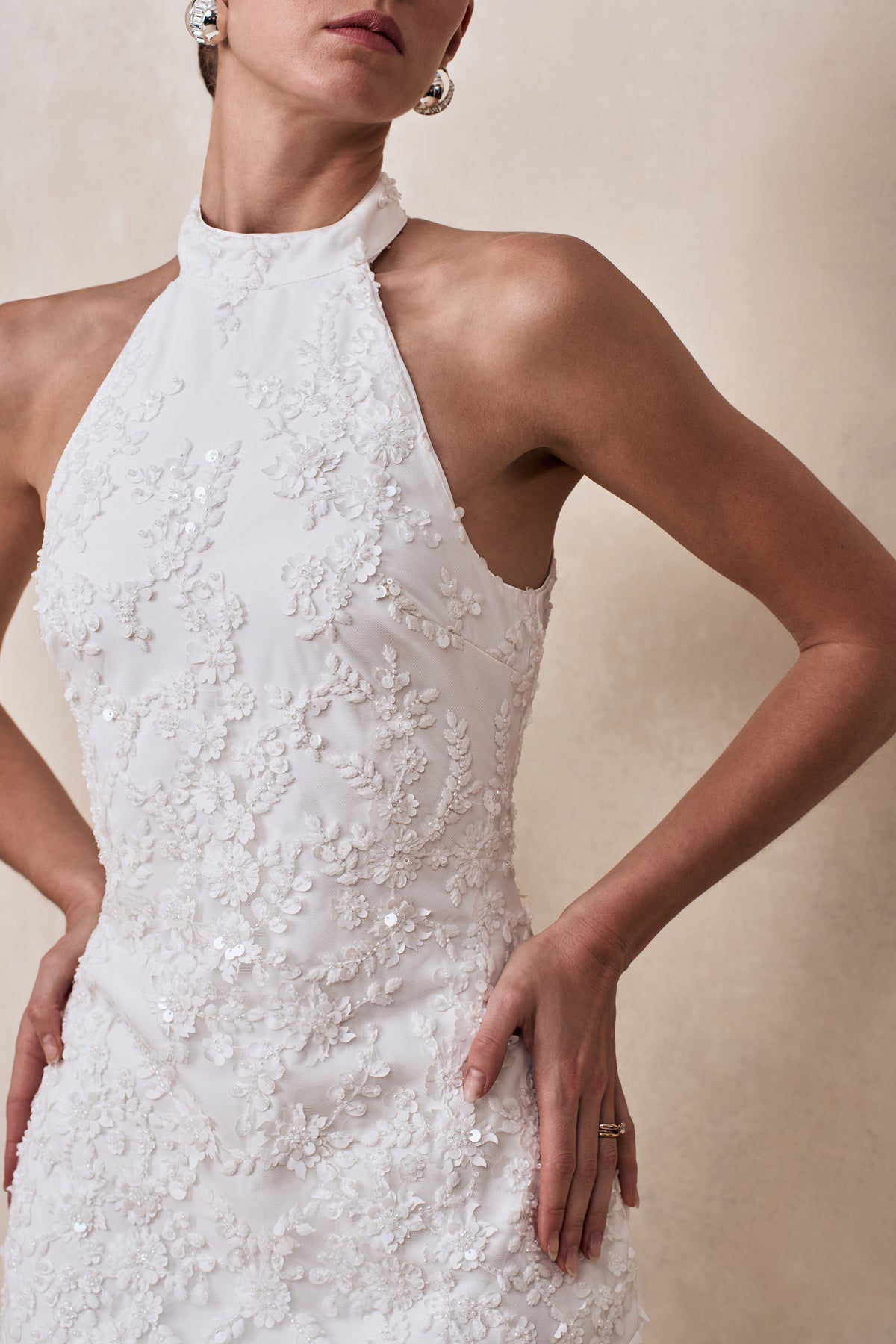 Penelope White Embellished High Neck Mini Dress Club L London - USA Penelope White Embellished High Neck Mini Dress Club L London - USA