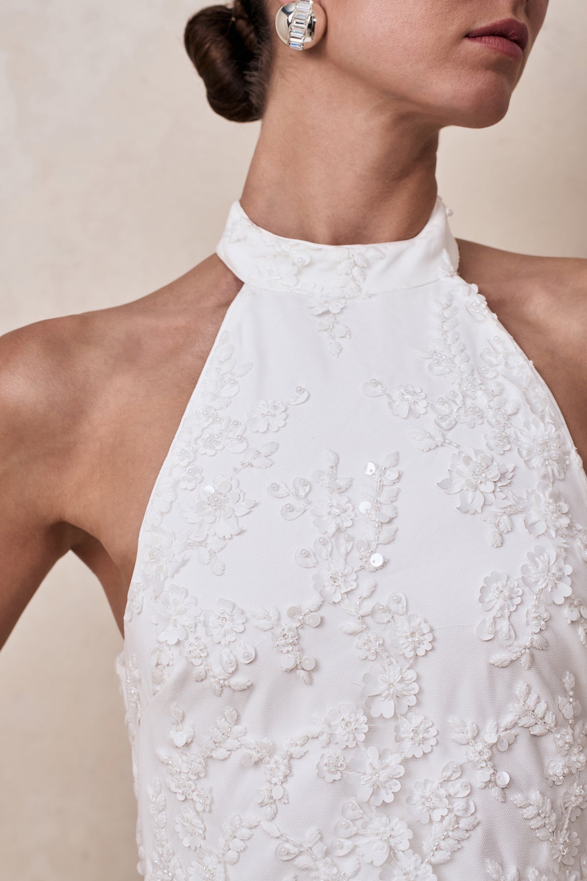 Penelope White Embellished High Neck Mini Dress Club L London - USA Penelope White Embellished High Neck Mini Dress Club L London - USA
