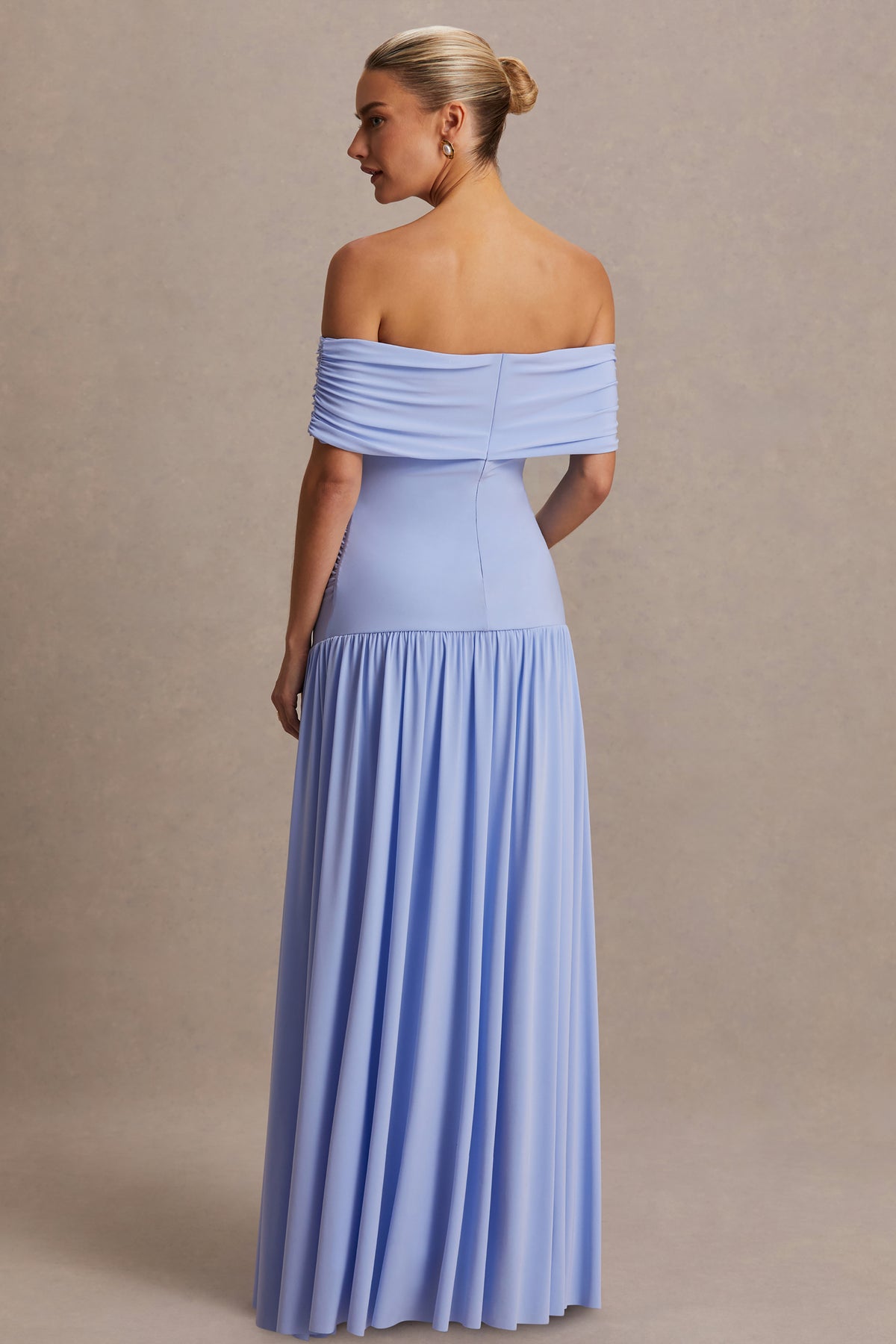 Juliette Powder Blue Bardot-Neck Maternity Maxi Dress With Drop-Wais Club L London - USA Juliette Powder Blue Bardot-Neck Maternity Maxi Dress With Drop-Wais Club L London - USA