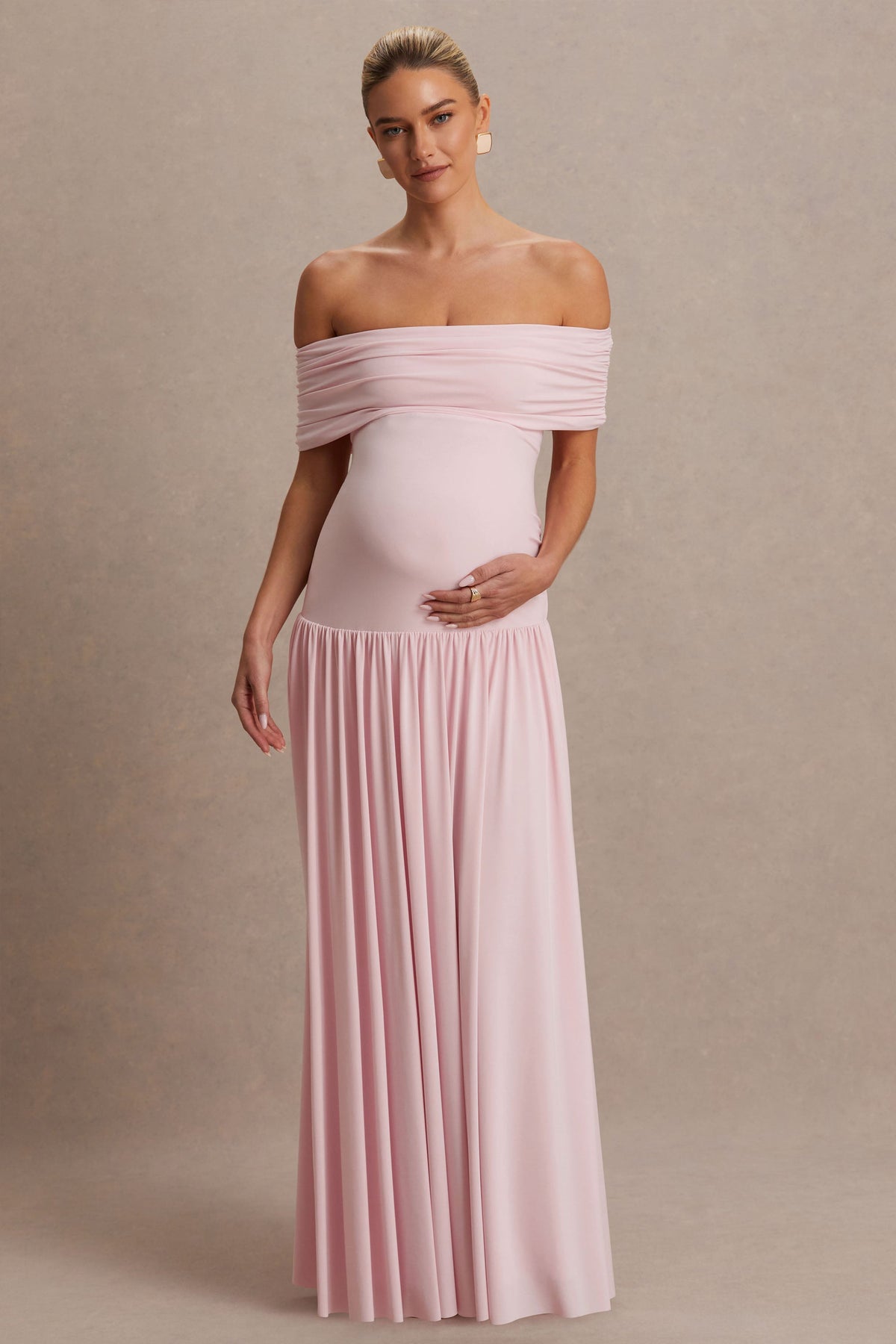 Juliette Blush Pink Bardot-Neck Maternity Maxi Dress With Drop-Waist Club L London - USA Juliette Blush Pink Bardot-Neck Maternity Maxi Dress With Drop-Waist Club L London - USA