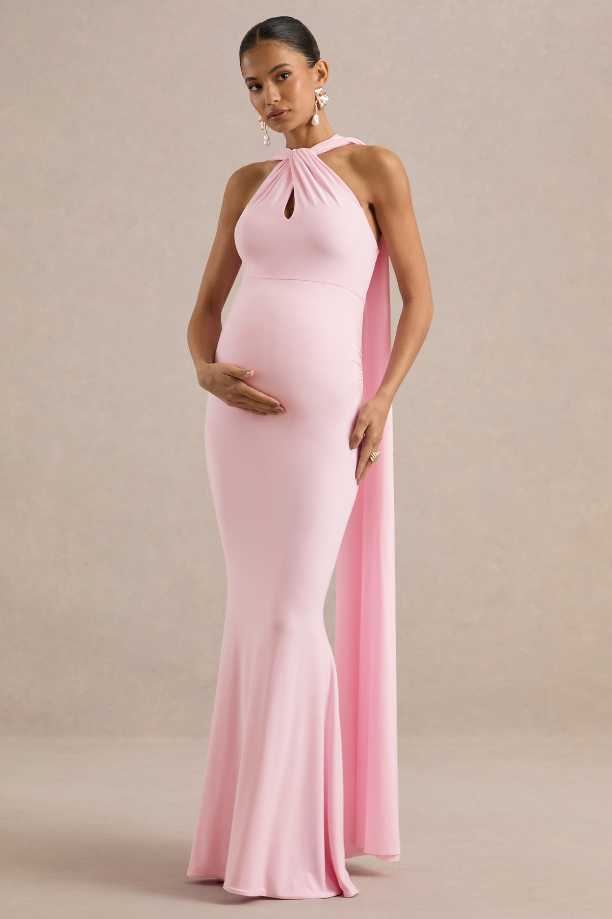 ECM_HR_CL137371081 - Lyra | Light Pink Cross Halter-Neck Maternity Maxi Dress With Cape0.jpg