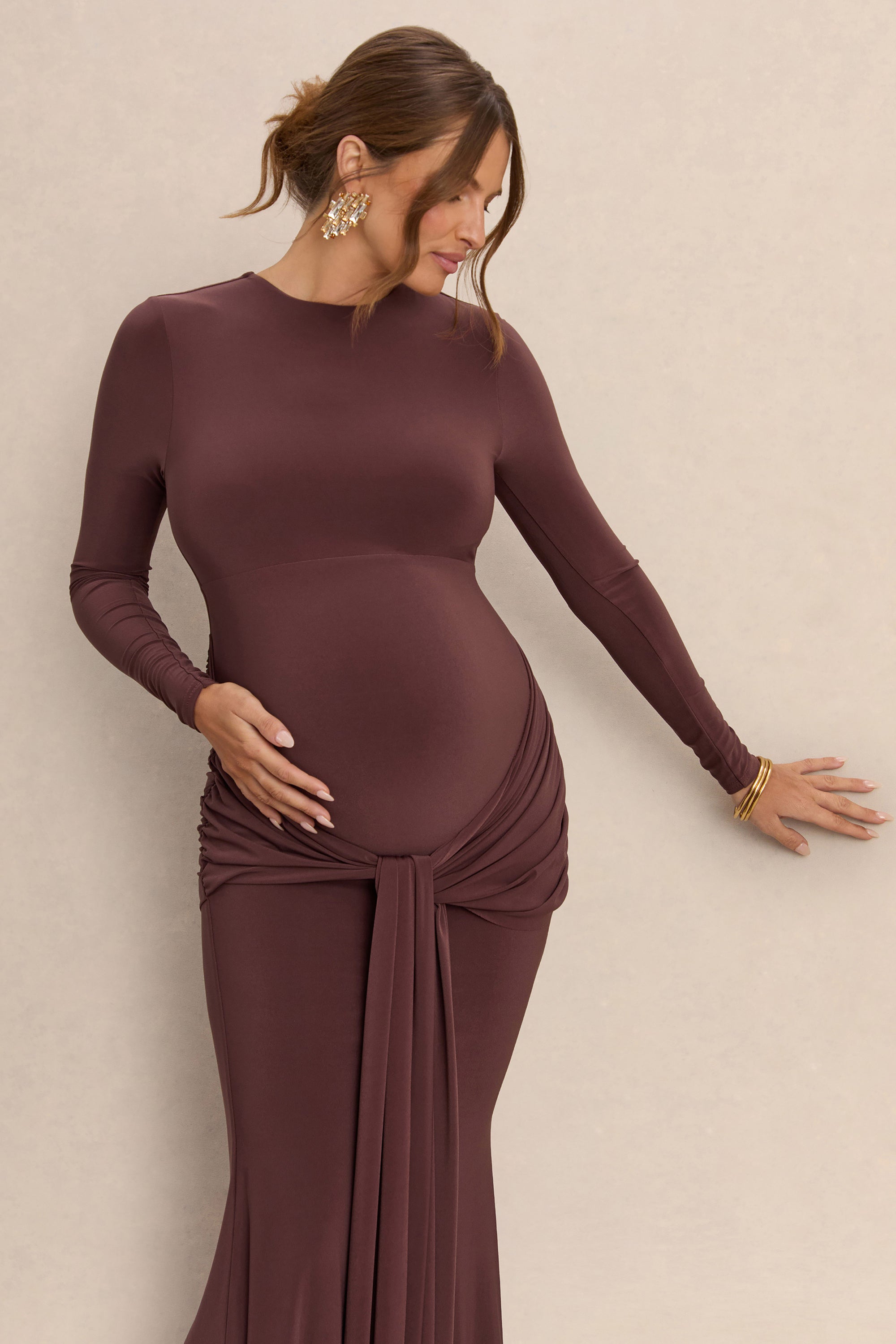 long sleeve ruched maternity dress Side Ruched Pregnancy Dress Long Sleeve Maternity Clothes for Women