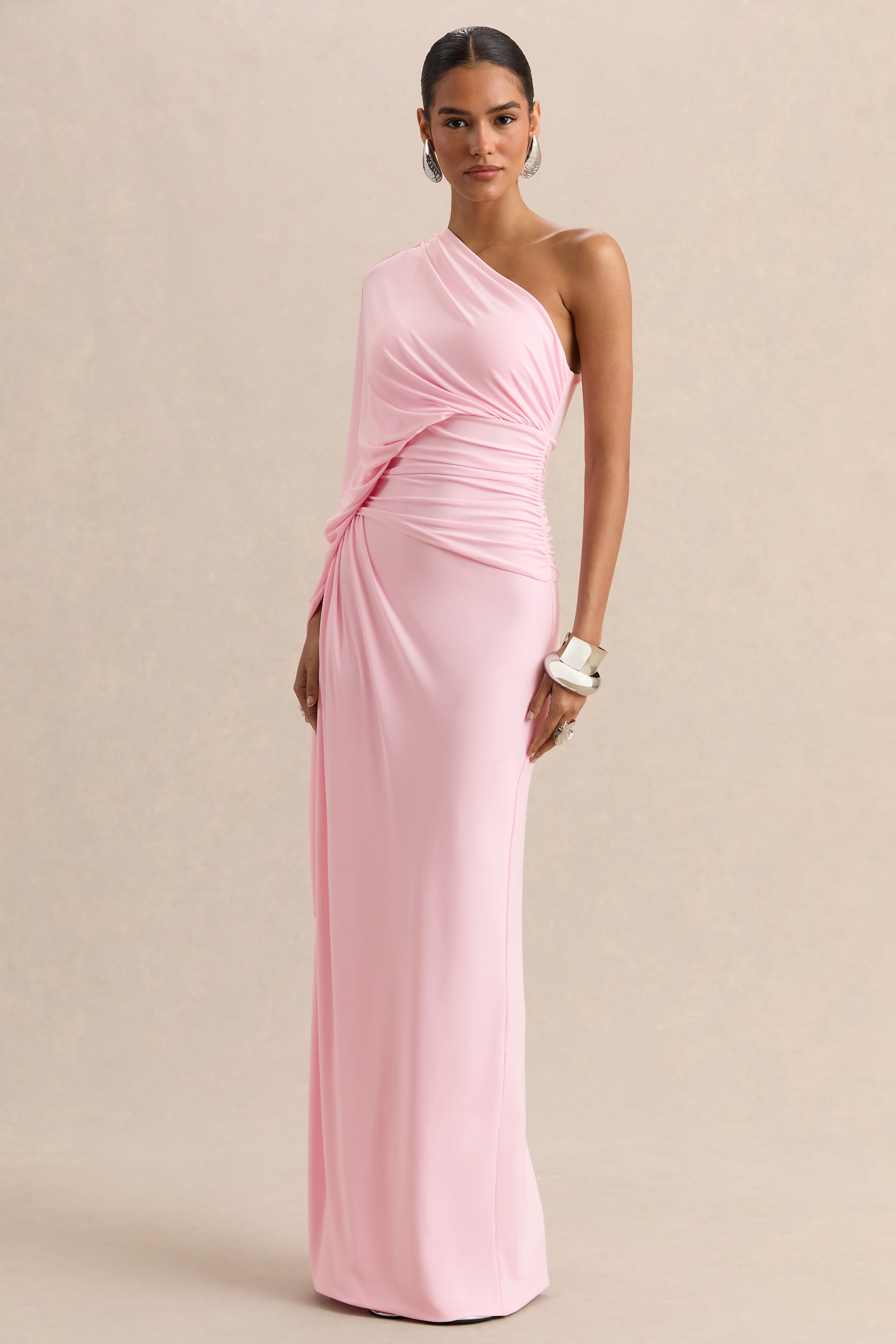 Sabella | PINK Asymmetric-Neck Maxi Dress
