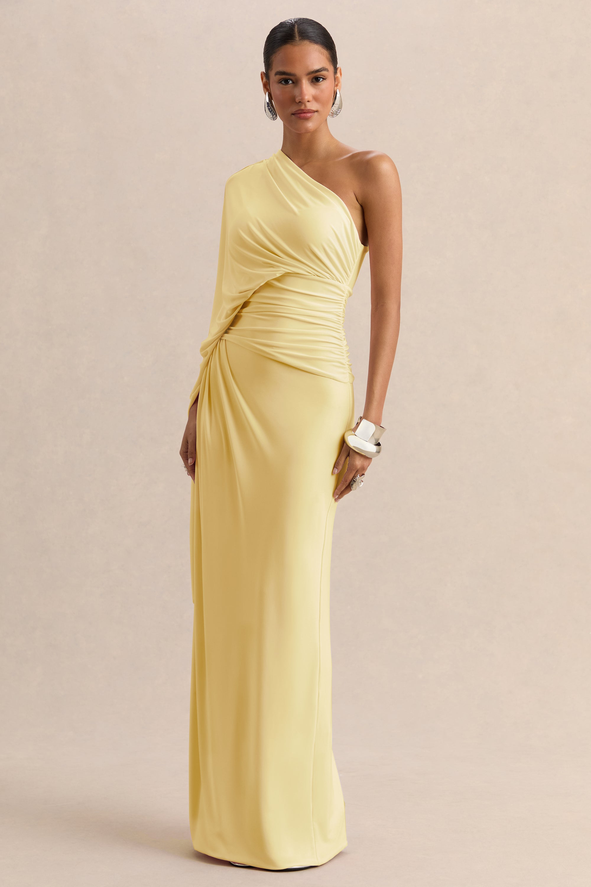 Sabella | Lemon Asymmetric-Neck Maxi Dress