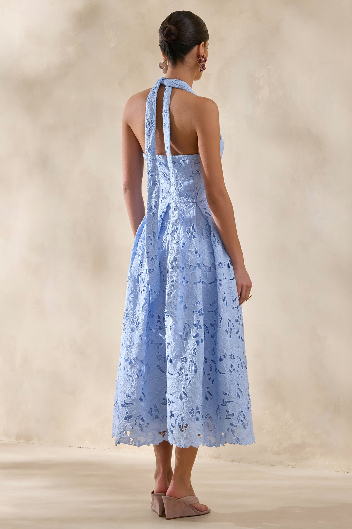 Maribel | Powder BLUE Lace Plunge-Neck Midi Dress - UK 6 LIGHT BLUE Maribel | Powder BLUE Lace Plunge-Neck Midi Dress - UK 6 LIGHT BLUE