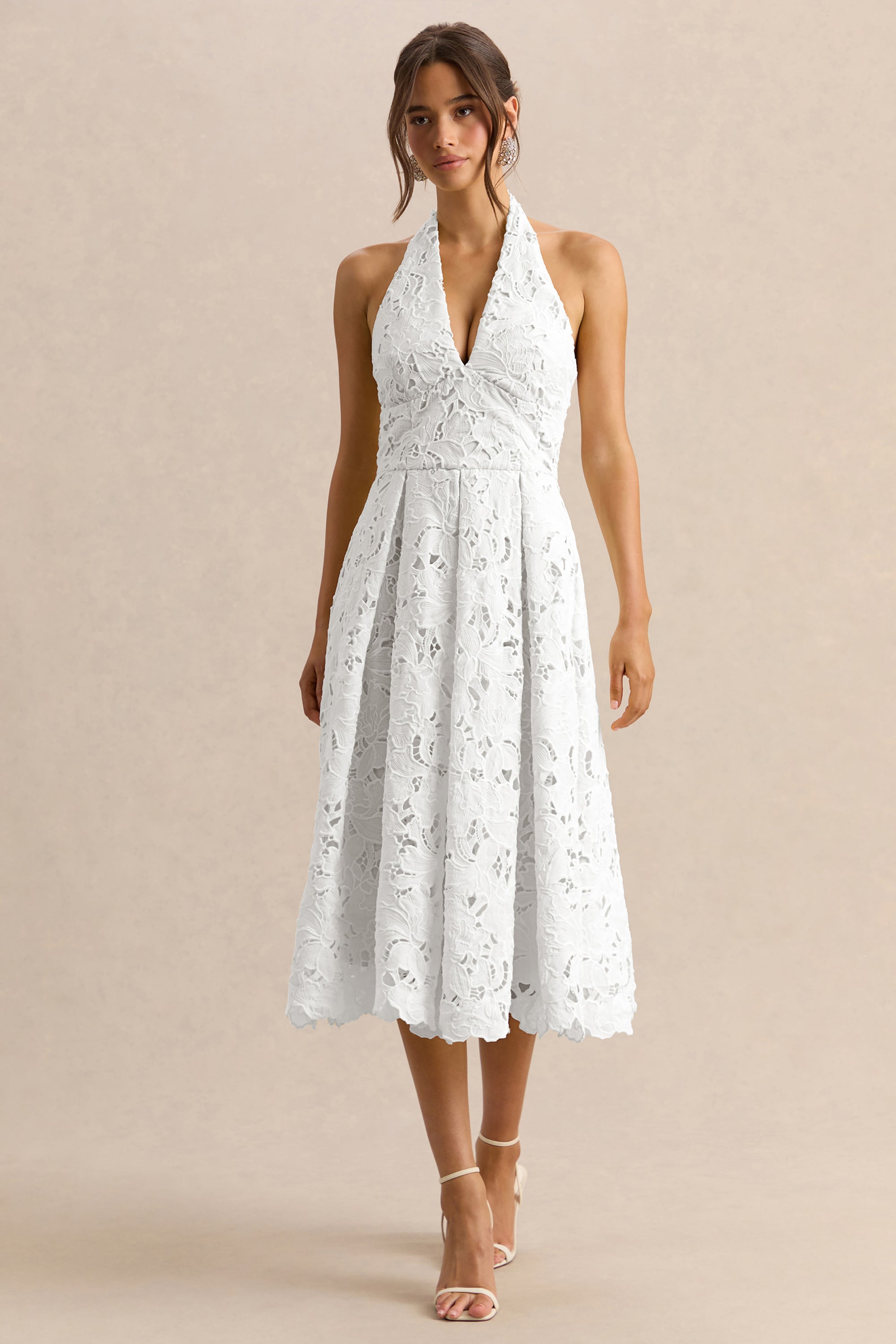 white plunge midi dress Plunge Front Ruched Underbust Detail Midi Dress In White. | EGO US