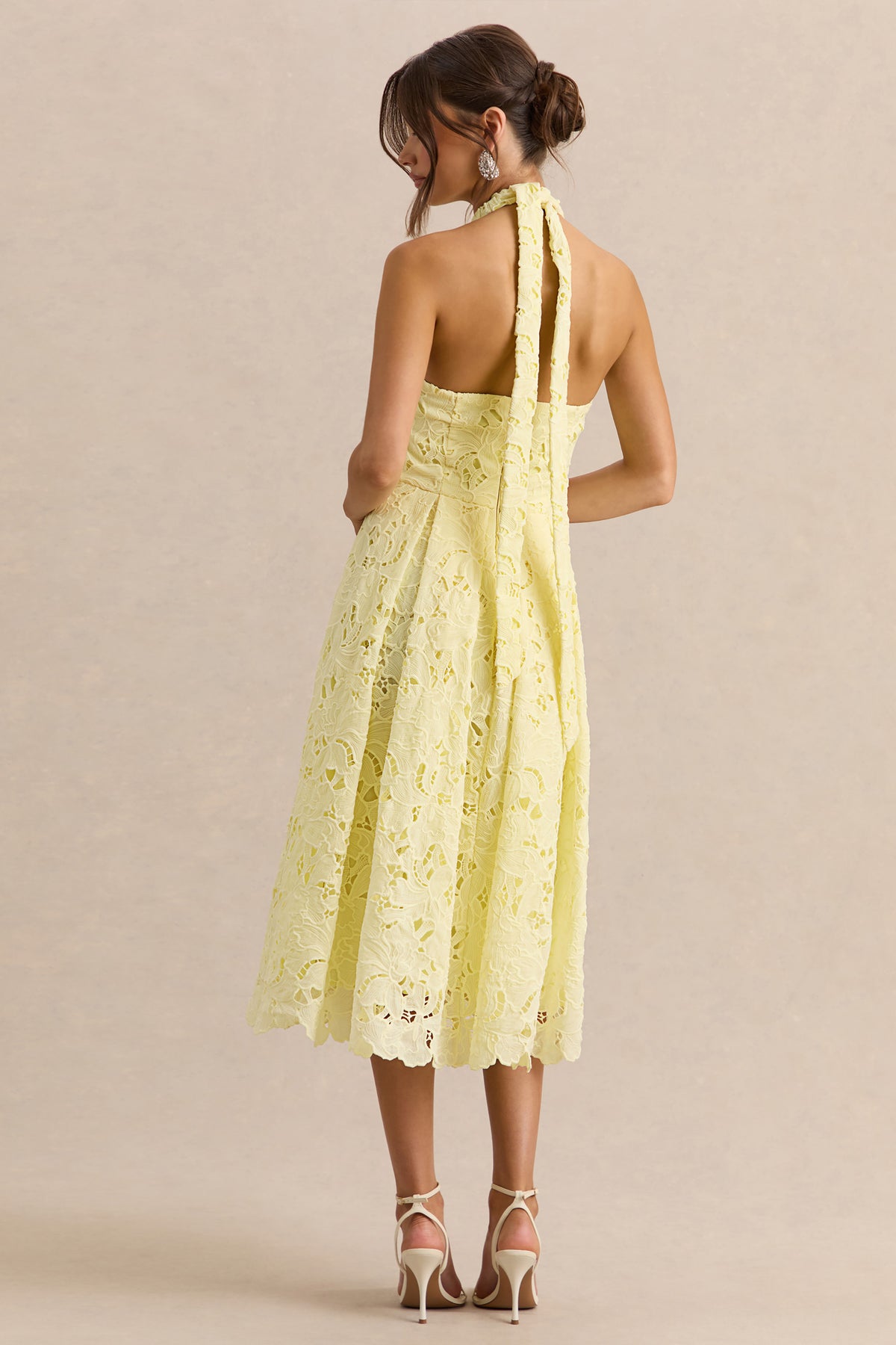 Maribel Lemon Lace Plunge-Neck Midi Dress Club L London - USA Maribel Lemon Lace Plunge-Neck Midi Dress Club L London - USA