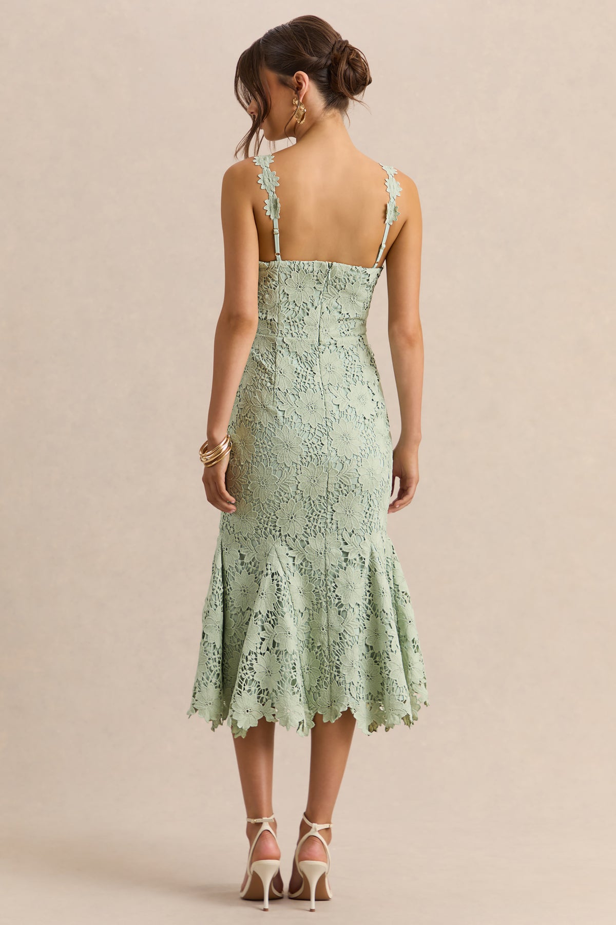 Melia | SAGE Lace Scoop-Neck Midi Dress - UK 16 SAGE Melia | SAGE Lace Scoop-Neck Midi Dress - UK 16 SAGE